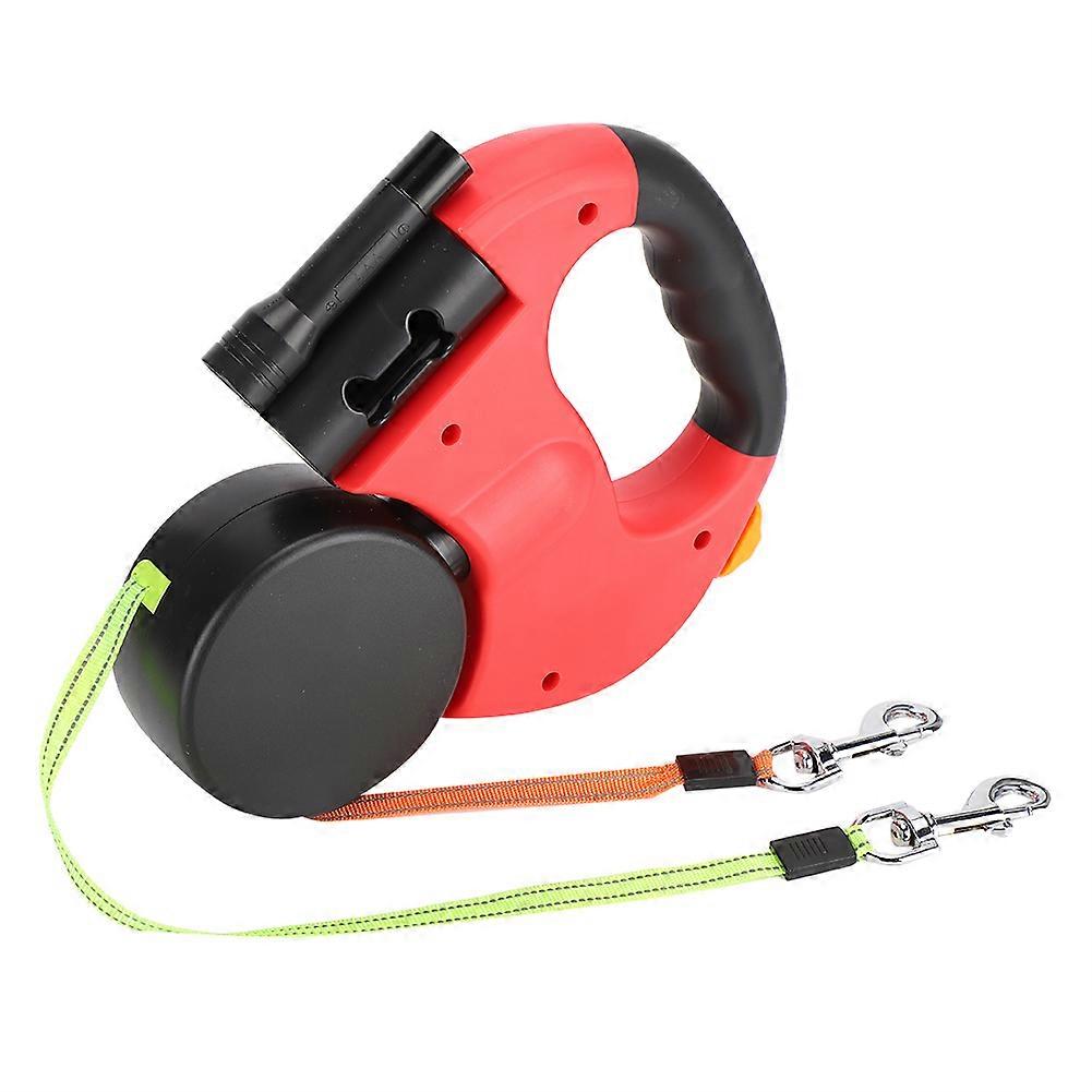 Pet Walking Lead Automatic Extendable Flexible Dog Cat Traction Rope Dual Headed Hand Holding with LED LightRed