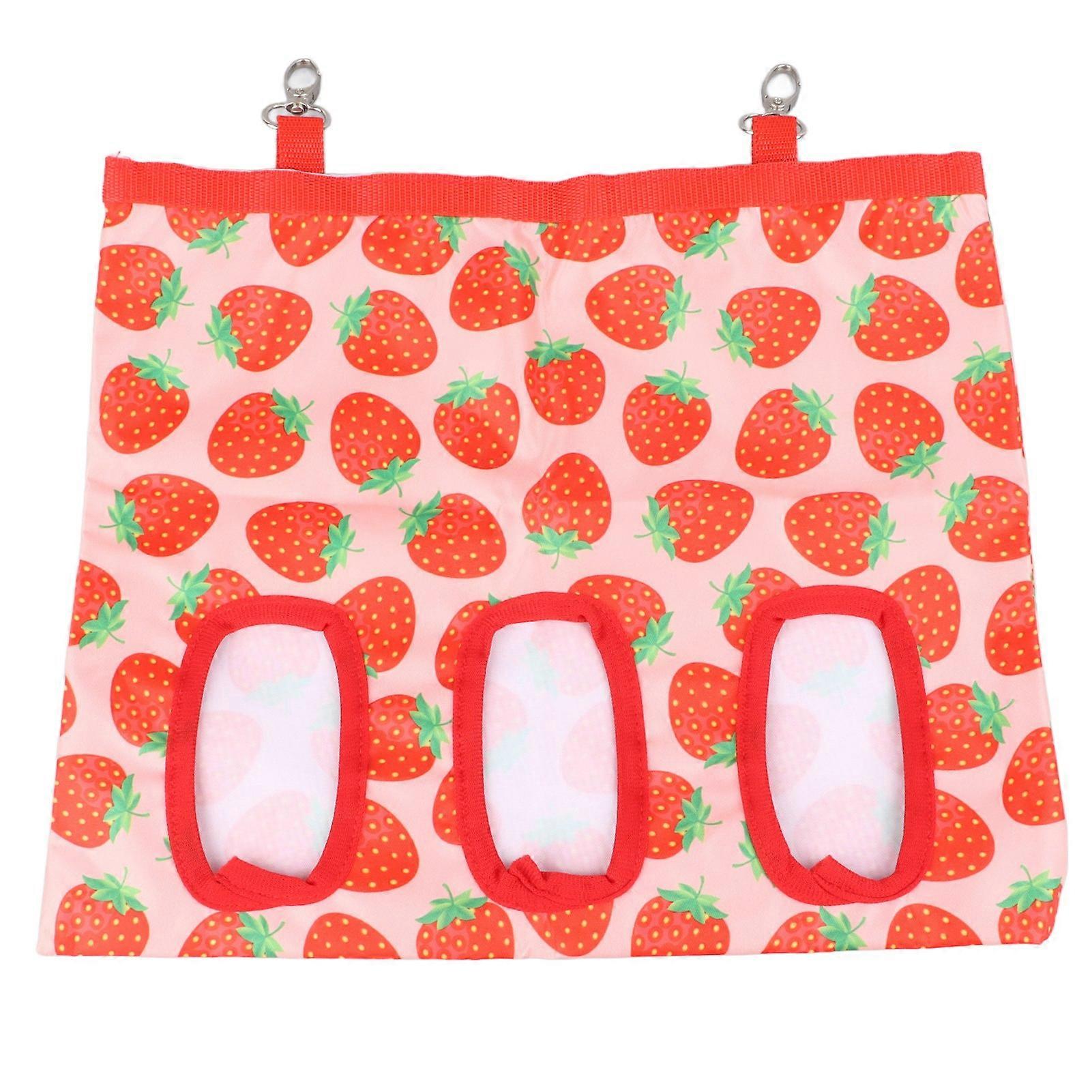 Guinea Pig Hay Feeder Bag 3 Holes Foldable Rabbit Hanging Hay Feeder Bag Hay Dispenser for Chinchilla Small Animal Red Strawberry
