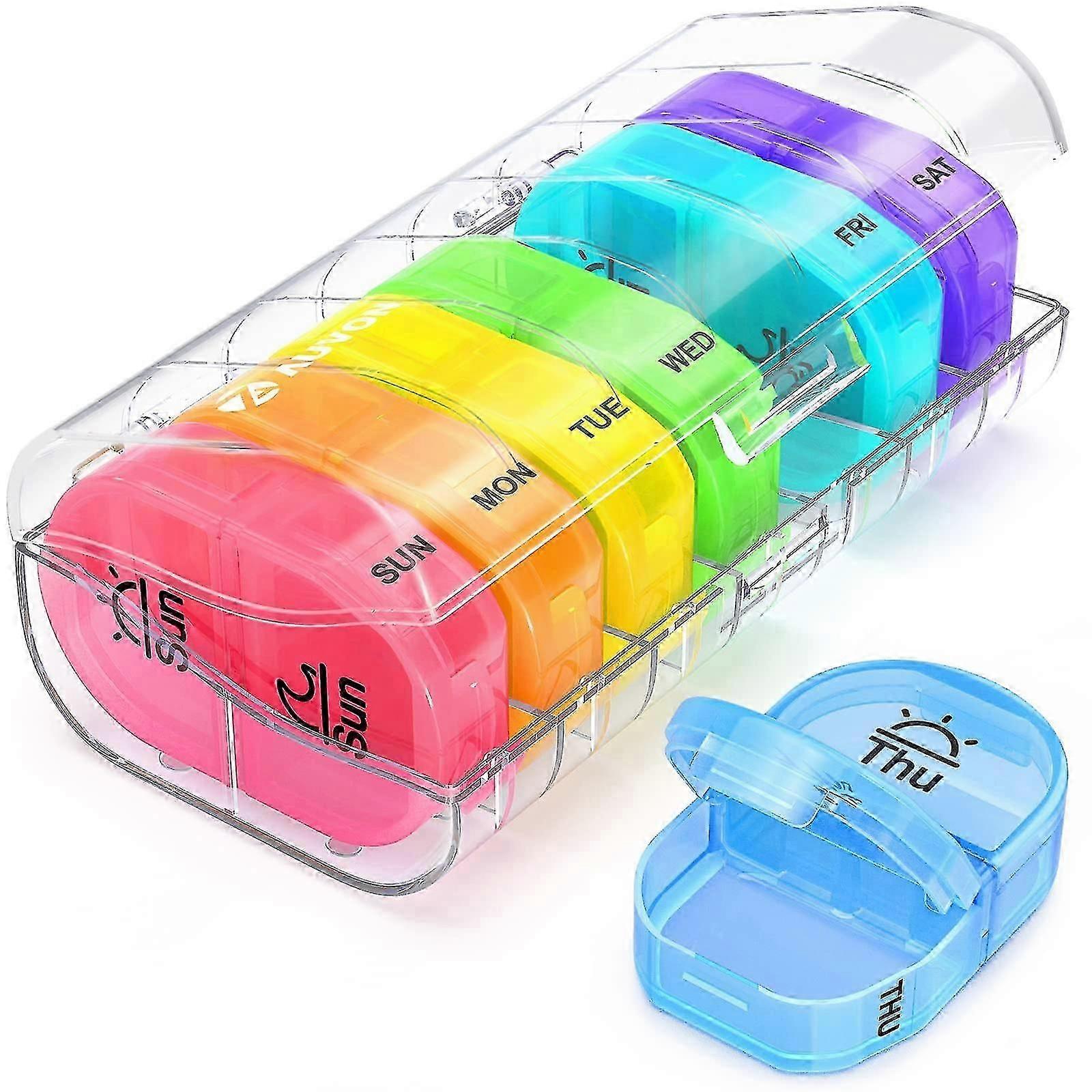 7-Day Pill Organizer with Color-Coded Compartments for Medications