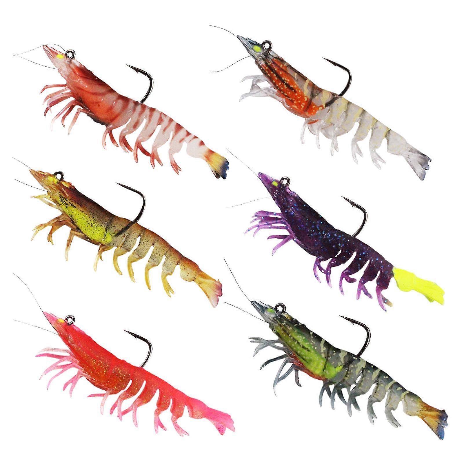 Freshwater Trout Lures Glow In The Dark Soft Silicone Shrimp Lure, 6-Piece, 12g, Blackfish Hook