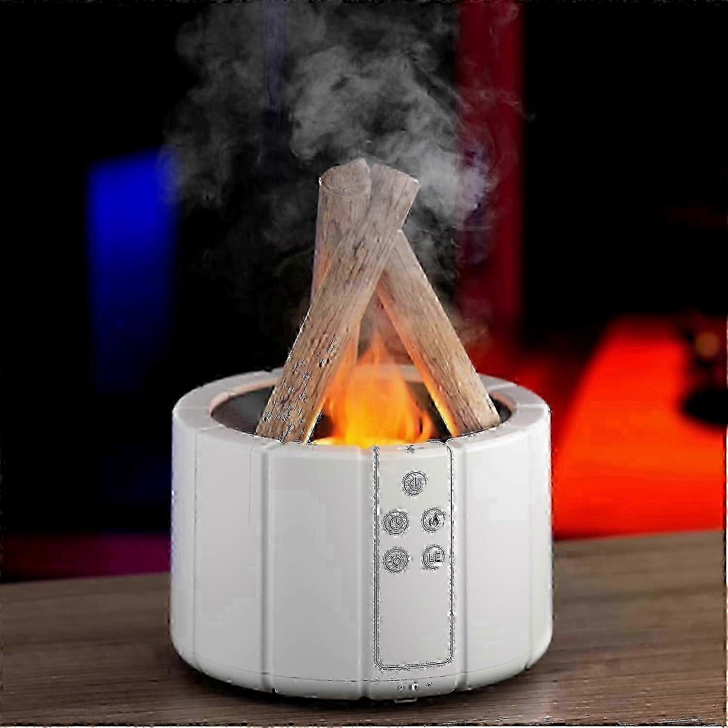 White 250ML Humidifier with Remote Control, Aromatherapy Diffuser with Warm Light in Bonfire Shape and 7 Colorful Lights