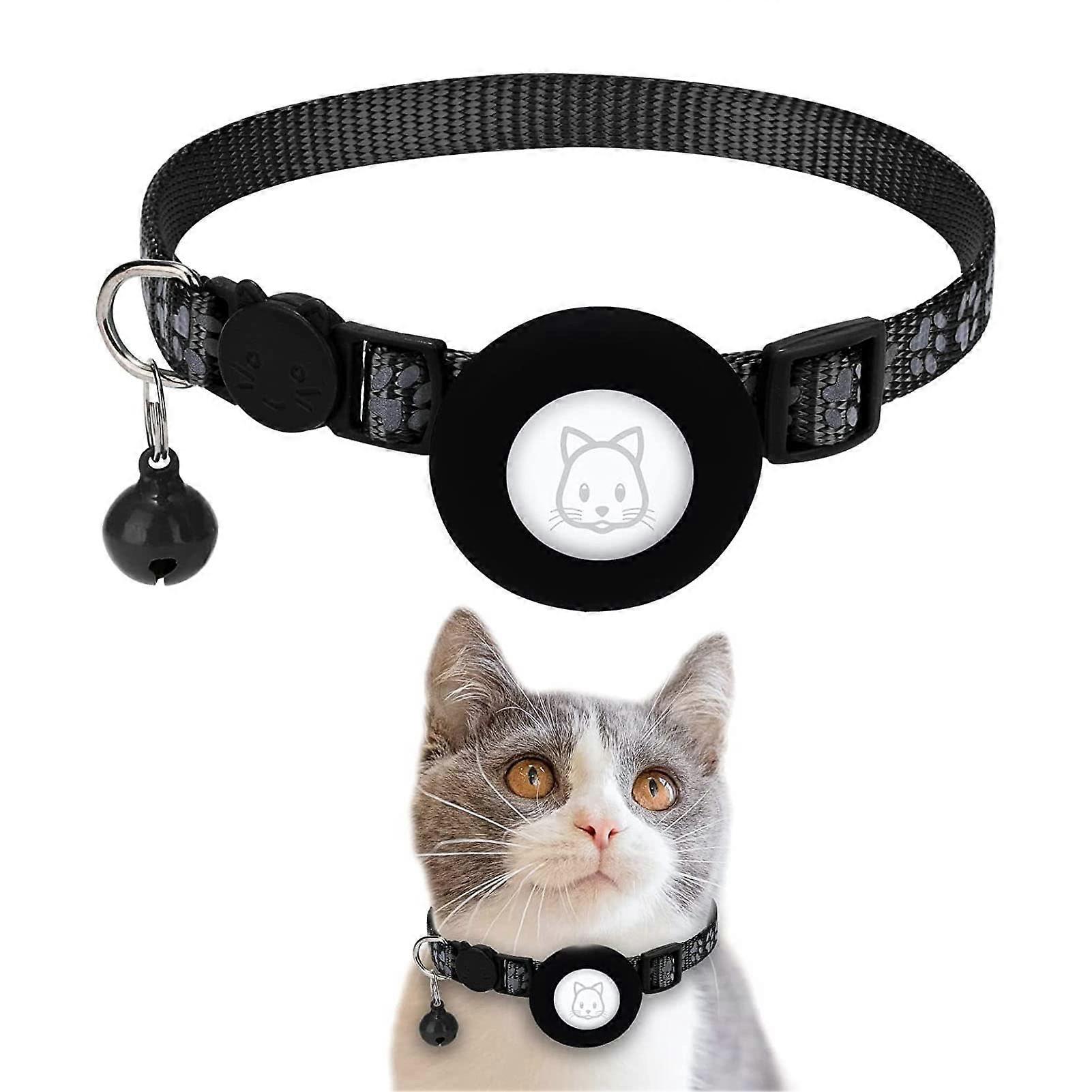 Airtag Cat Collar with Bell, Reflective GPS Collar with Apple AirTag Holder, Adjustable Elastic Band