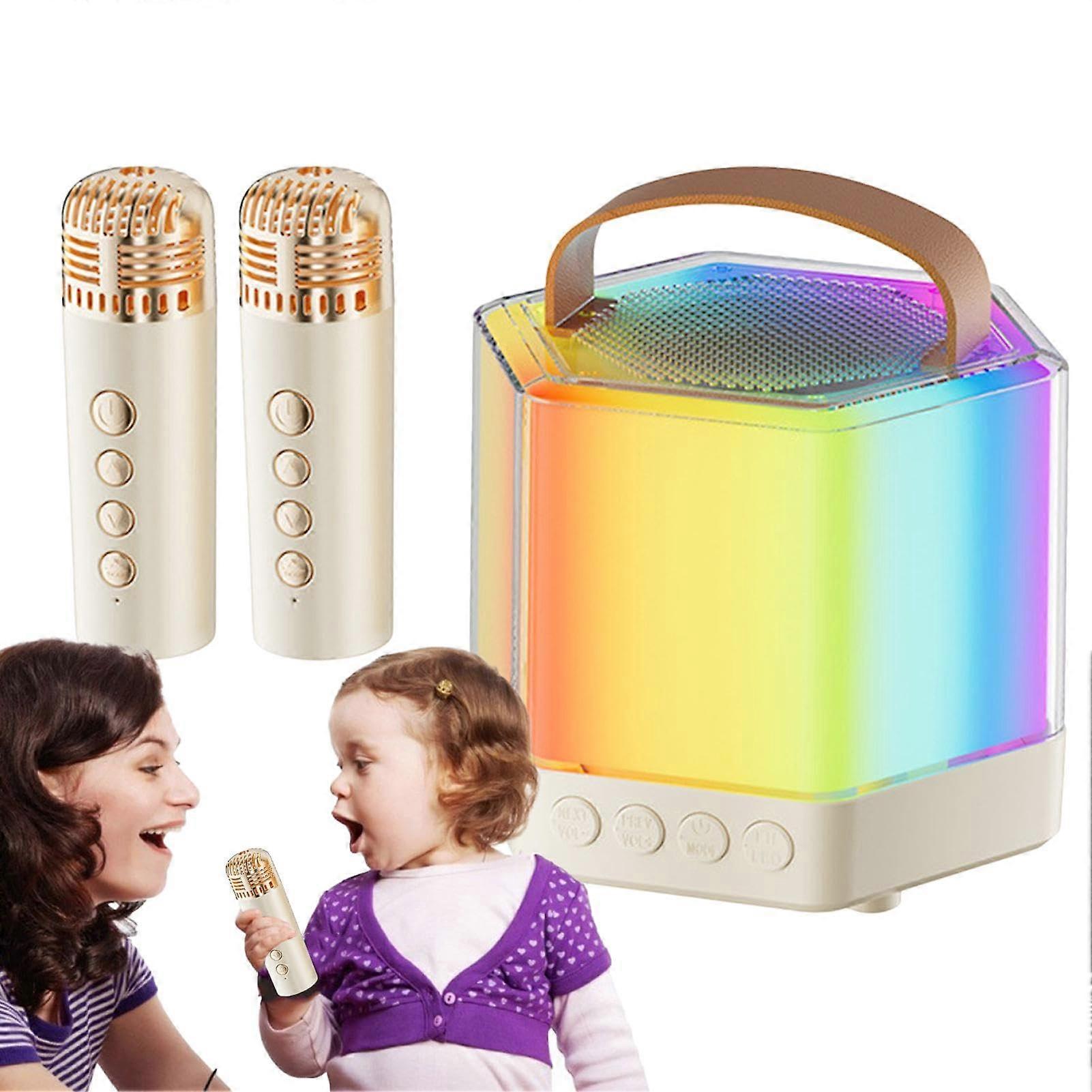 Karaoke Machine with 2 Wireless Microphones, RGB Lighting, Speaker in White