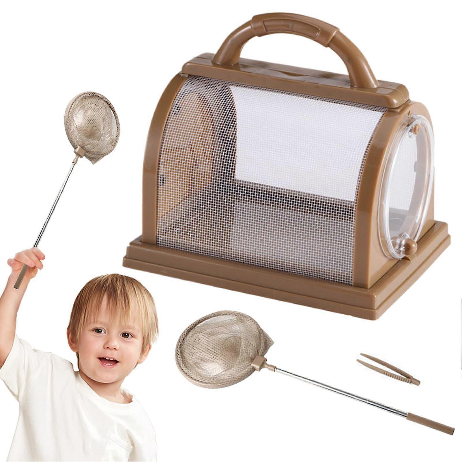 Worm Catcher Butterfly Observation Net Interactive Foldable Fly Catcher Set for Outdoors Garden, Ages 312 Years, Coffee