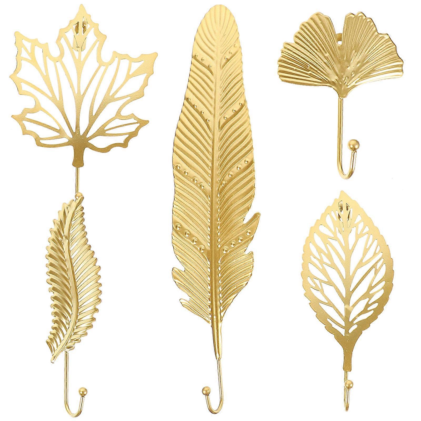 5pcs Gold Leaf Wall Hooks – Multi Use Decorative Hooks for Coats, Towels, Keys – Easy Installation for Bedroom, Bathroom, Kitchen