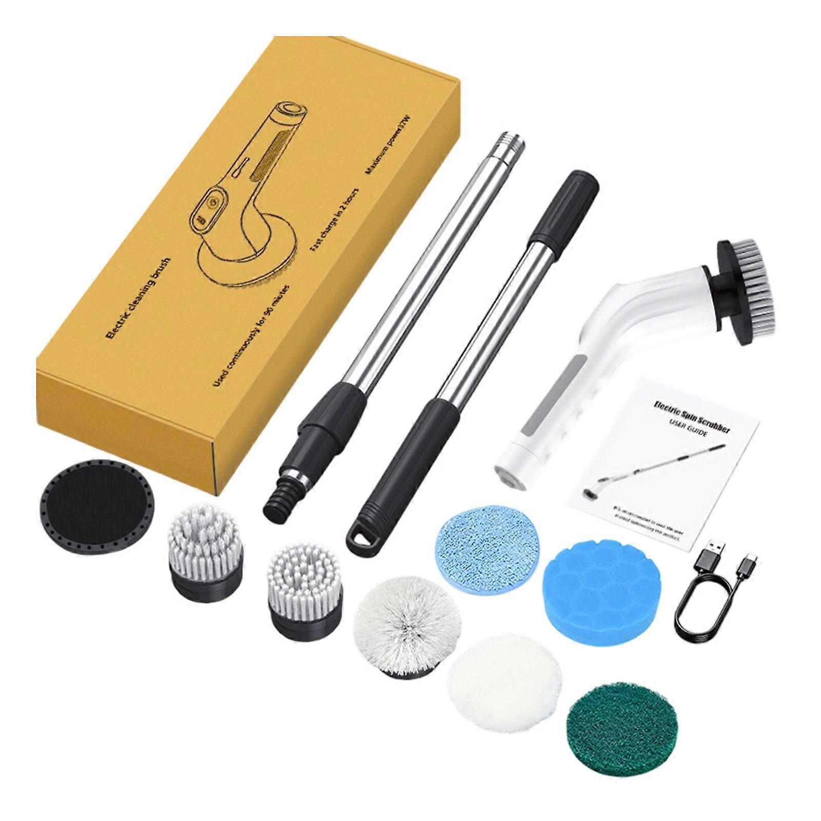 Powerful Cordless Electric Scrubbers With 8 Brushes Head Extendable Handle Rechargeable For Bathroom Kitchen Tile Cleaning