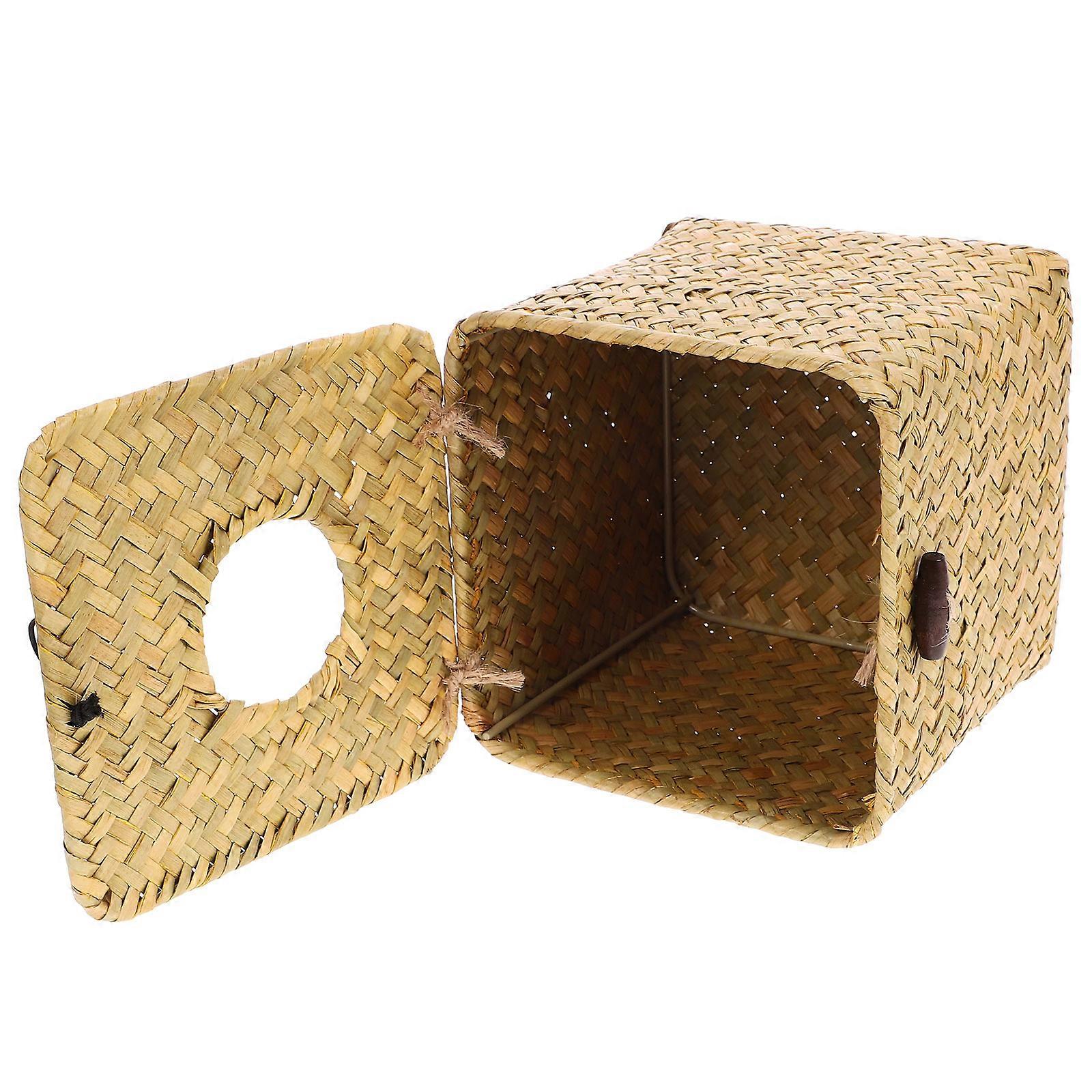 Square Woven Tissue Box Decorative Willow Napkin Holder Rustic Desktop Storage Stylish Easy to Clean Home Office Tissue Case