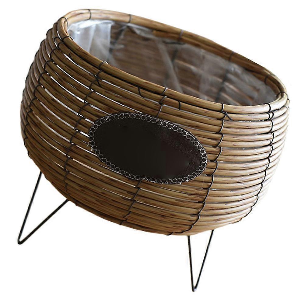 Rattan Flower Pot for Storage Use 1Pcs Durable Khaki Desktop Flowerpot