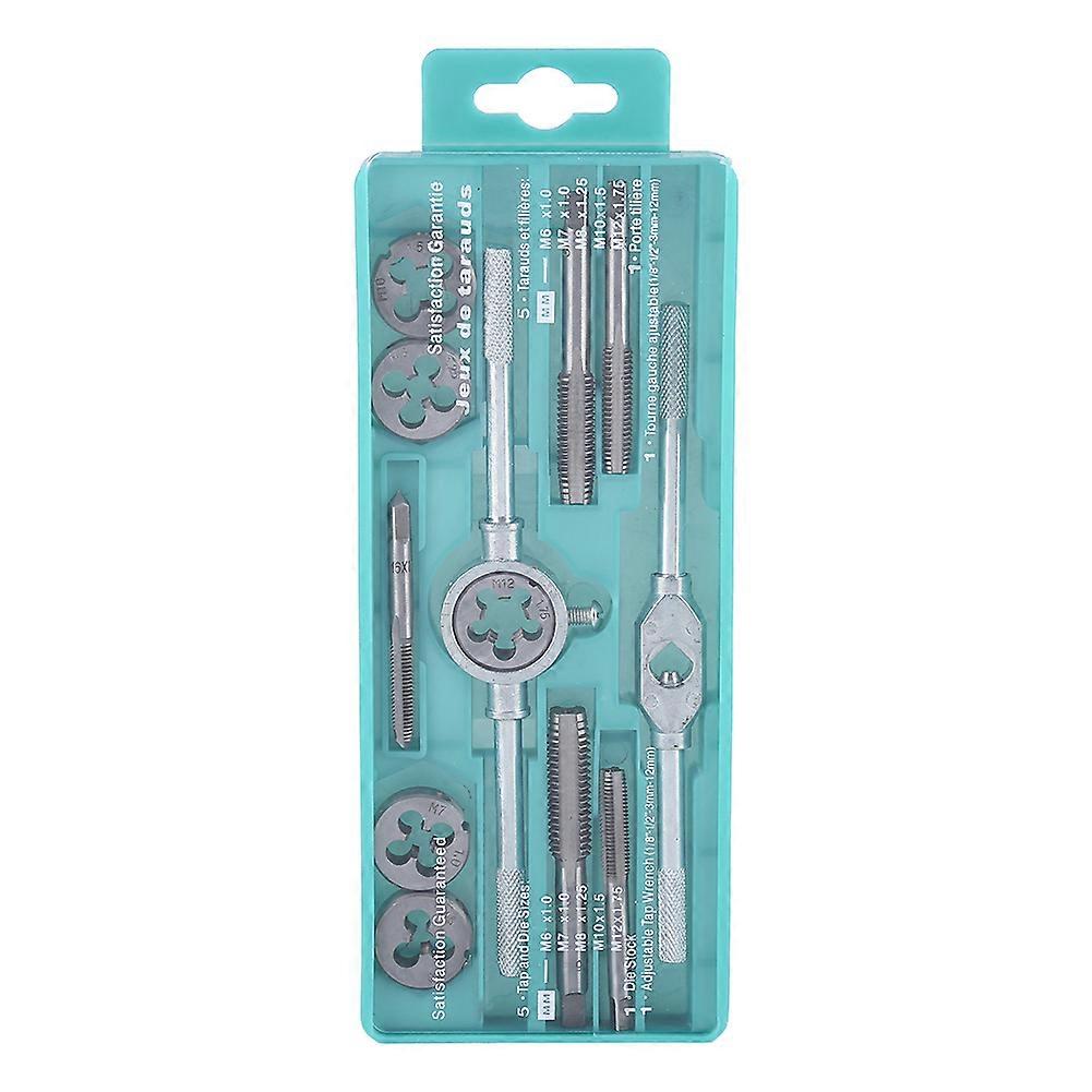 12pcs M6-M12 Screw Nut Thread Taps Dies With Wrench Handle Hand Tool Kit