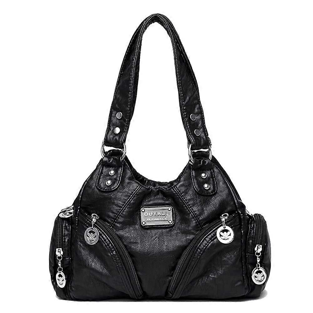 Sac Hobo à bandoulière vintage en cuir pour femmes mère, noir