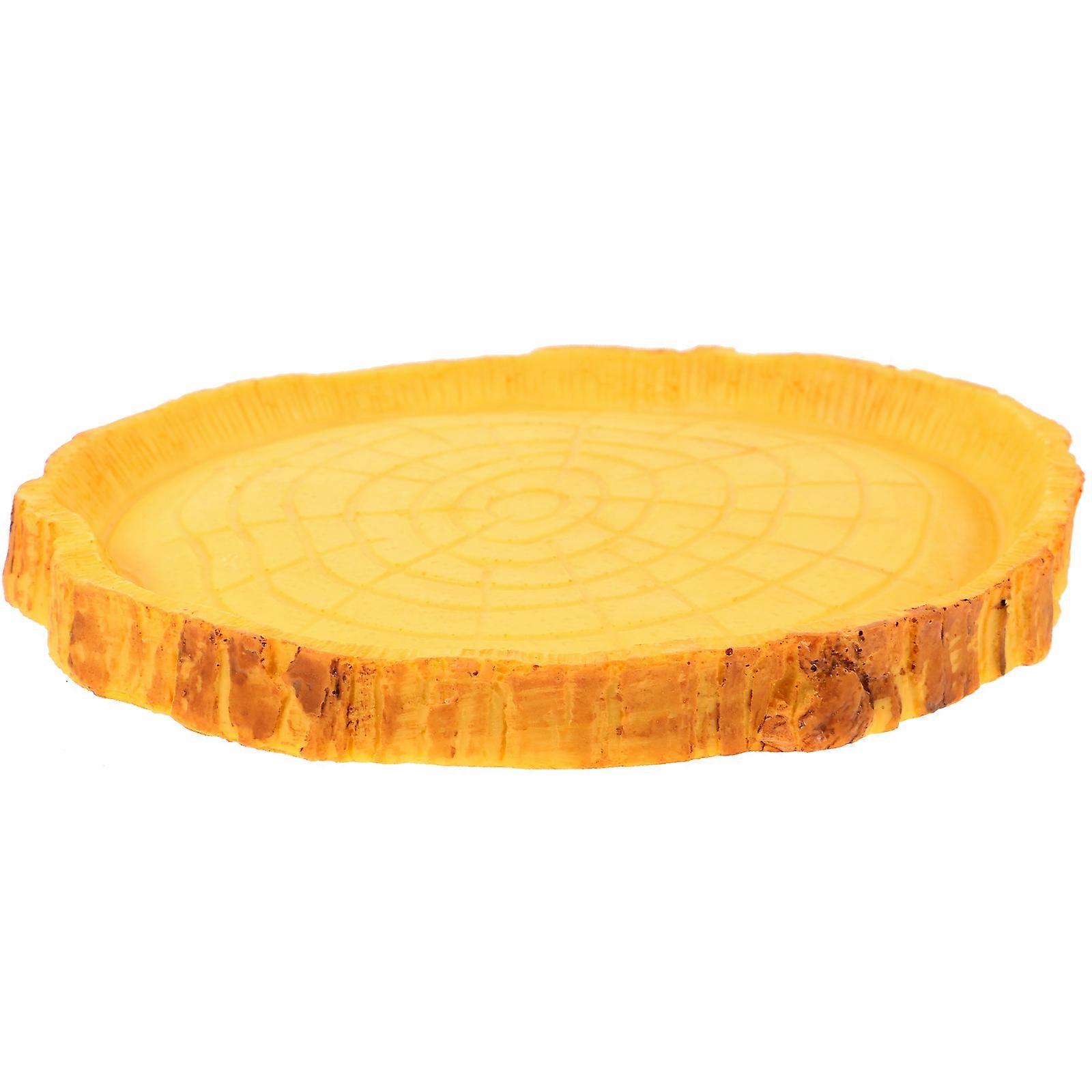 Resin Reptile Food Water Bowl Yellow Rock-Like Texture Pet Feeding Reptile Care Indispensable For Keeping 15.00X14.00X1.30CM