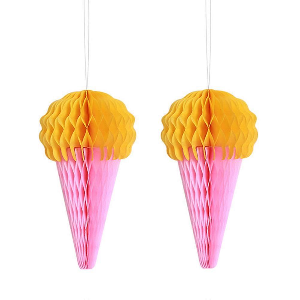 Assorted Color Paper Balls Cone Ice Cream Shape Honeycomb Ball Handmade Decoration for Festivals 8Pcs