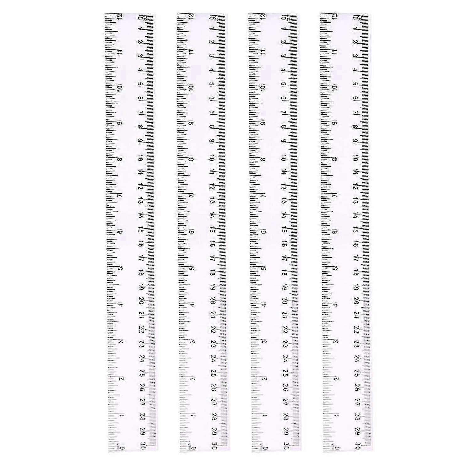 4 Pack 30cm Ruler Multipack Clear Ruler Plastic Rulers 12 Inches Shatter Resistant Ruler Shatterproof Metric Ruler Transparent Straight Ruler Measurin