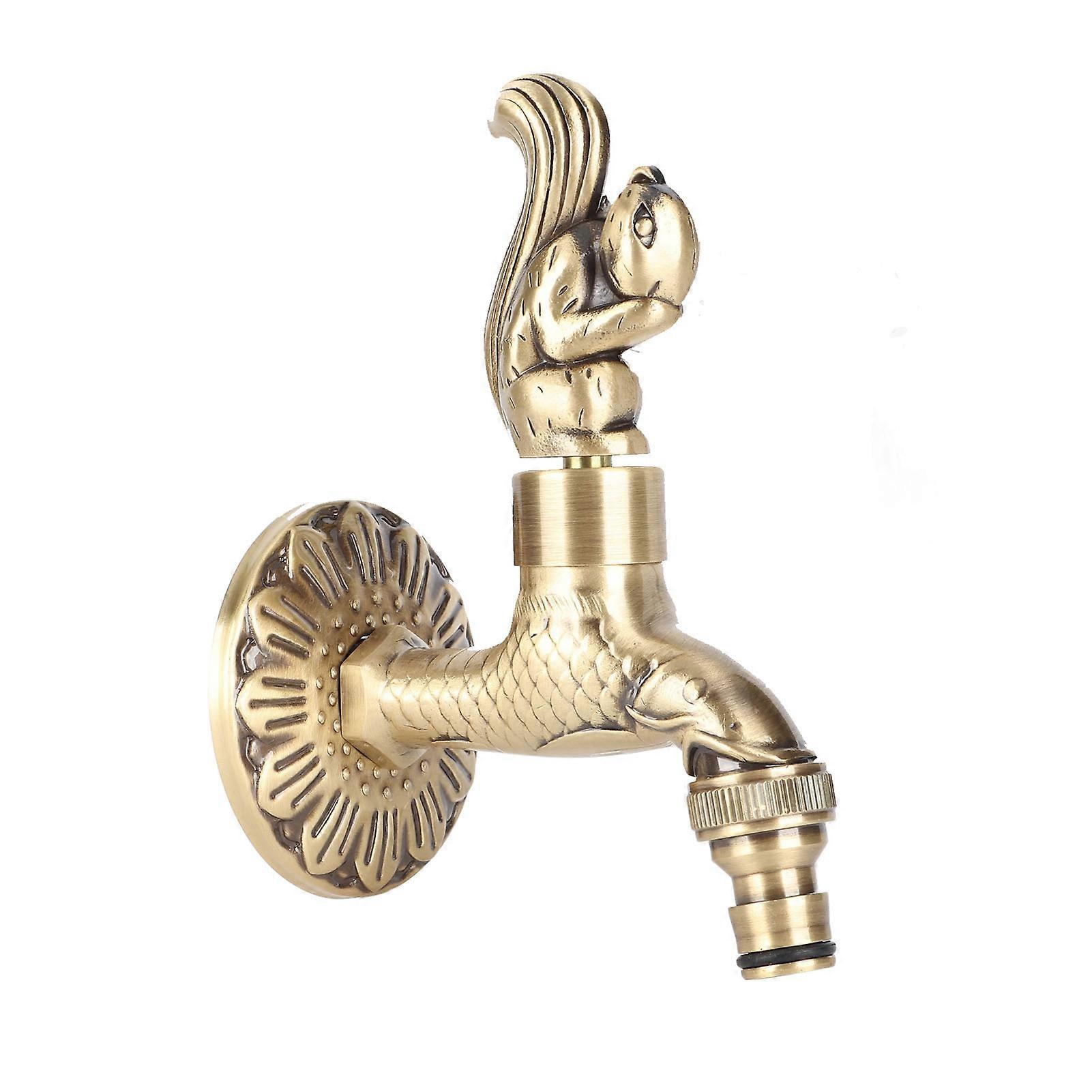 Antique Carved Faucet Bronze Copper Carp Retro Anti Rust Toilet Mop Faucet for Toilet G1/2in Squirrel