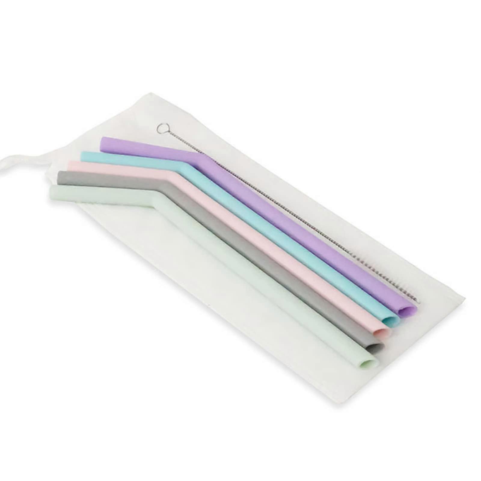 5 drinking straws with cleaning brush for kids, easy to use, large elbow