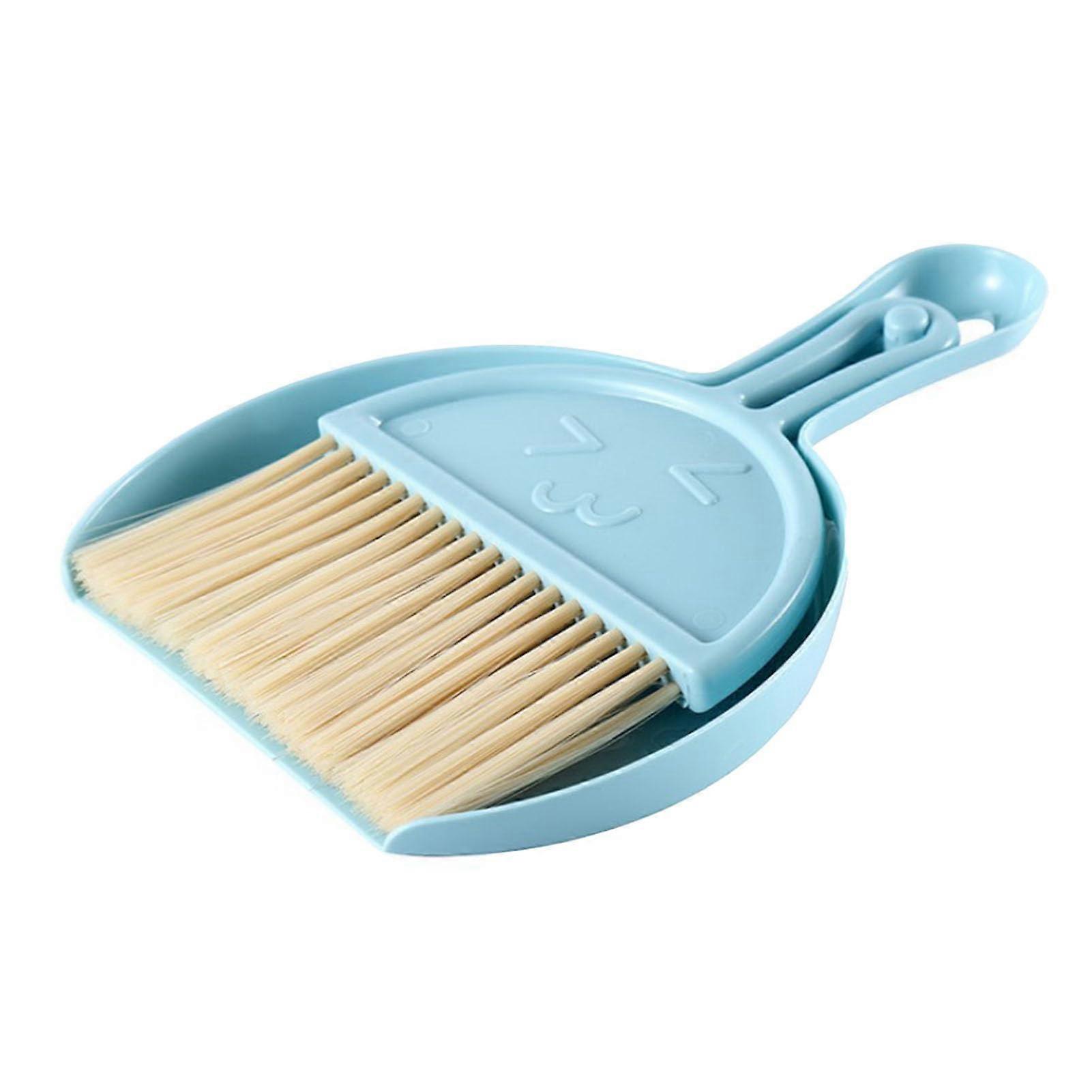 Mini Broom and Dustpan Set, Compact Hand Broom and Dustpan for Desk and Cabinet, Small Blue Cleaning Set