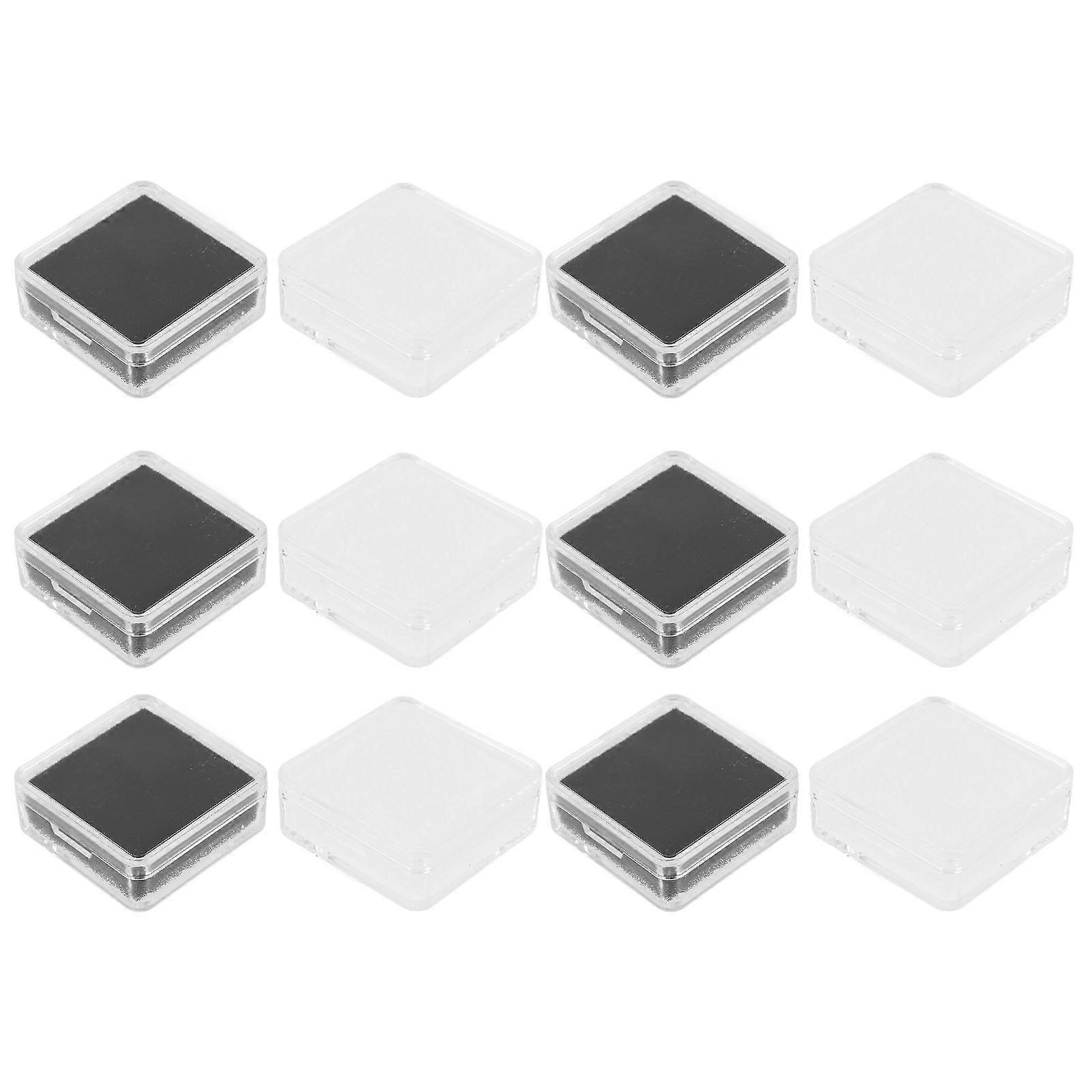 12pcs Transparent Acrylic Jewelry Display Boxes with Dust Window, Gemstone Storage Cases with Black & White Cotton Pads for & Accessories Organization
