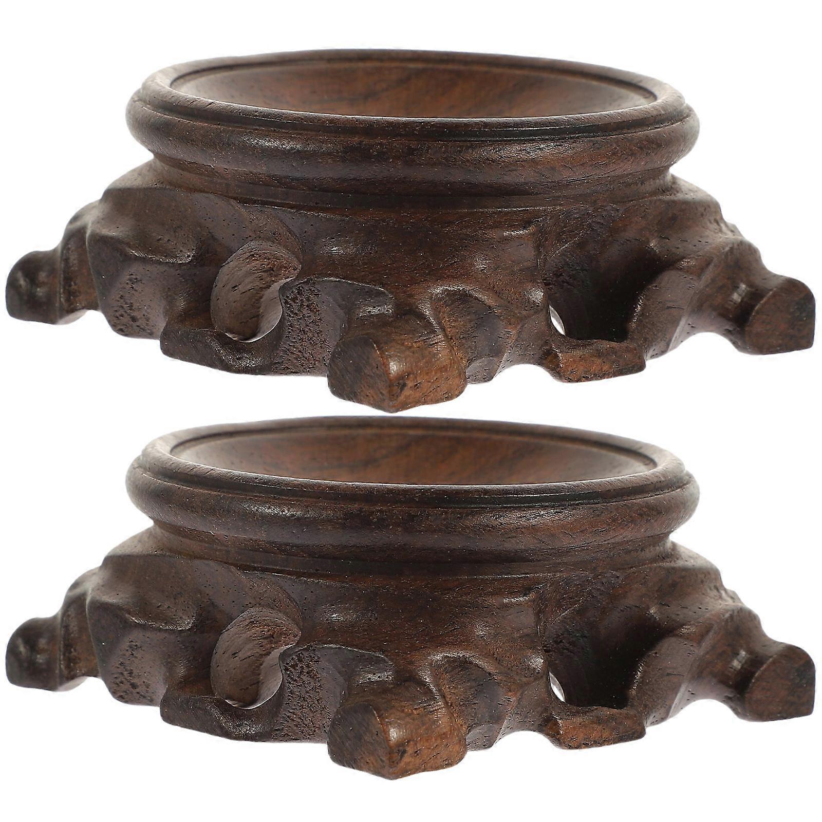 Wooden Crystal Display Base with Natural Wood Stand for Storage Coffee Color 2pcs