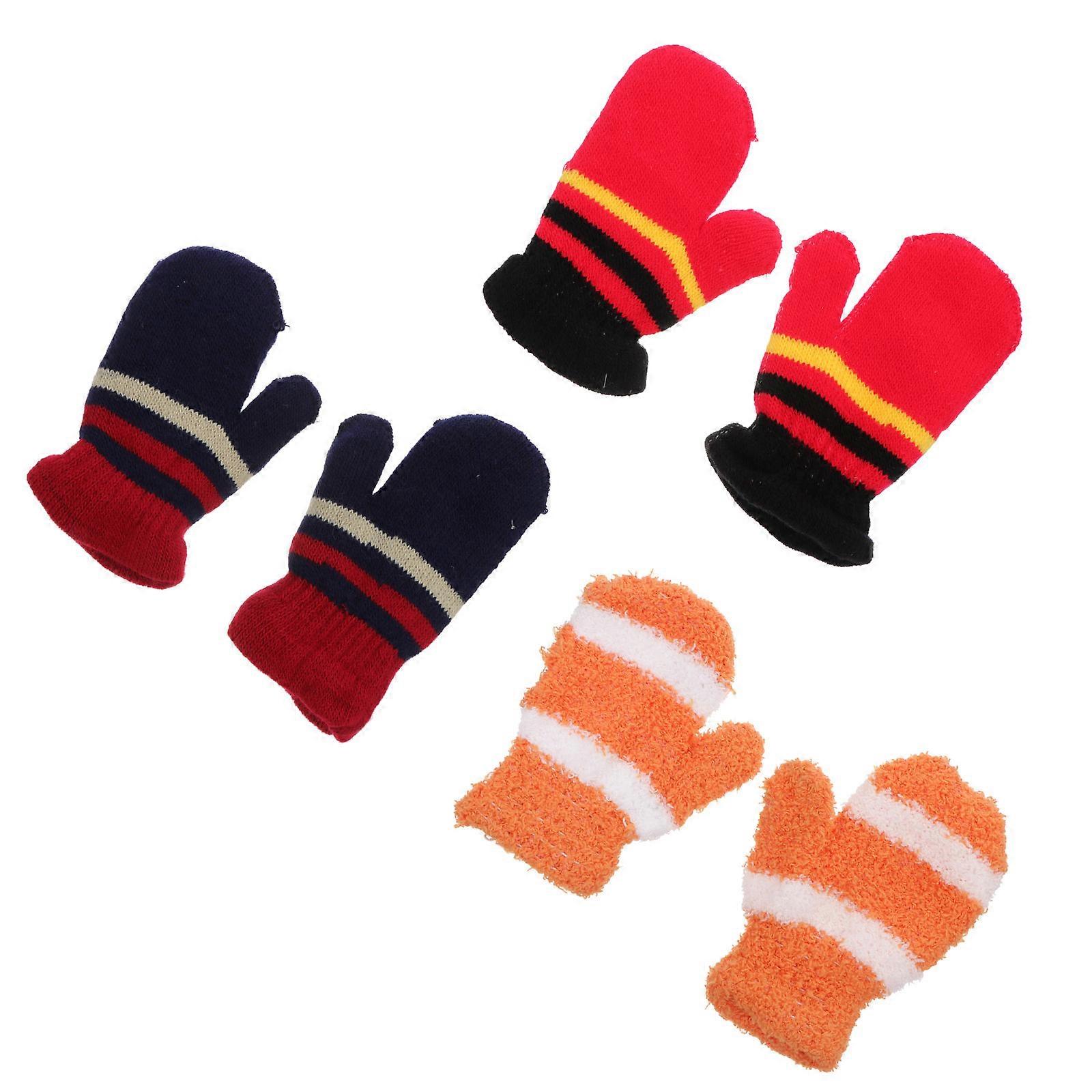 Kids Knitting Gloves Thicken Material Autumn Full Finger Small 3Pairs