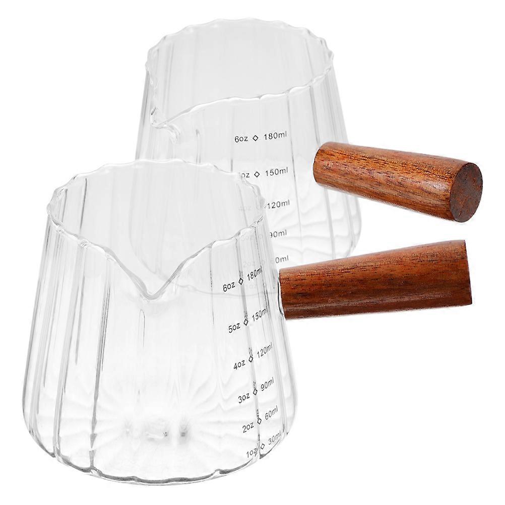 MultiFunction Glass Espresso Cup with Wooden Handle for Home Use Compact and Portable 2pcs