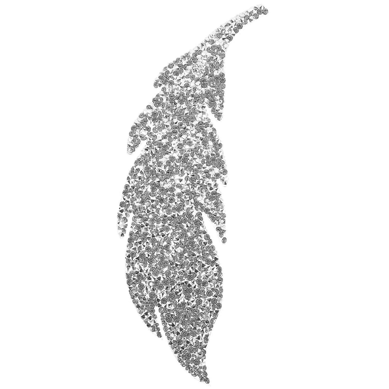 Rhinestone Applique Leaf Shape Patch for DIY Use Silver Resin Adhesive