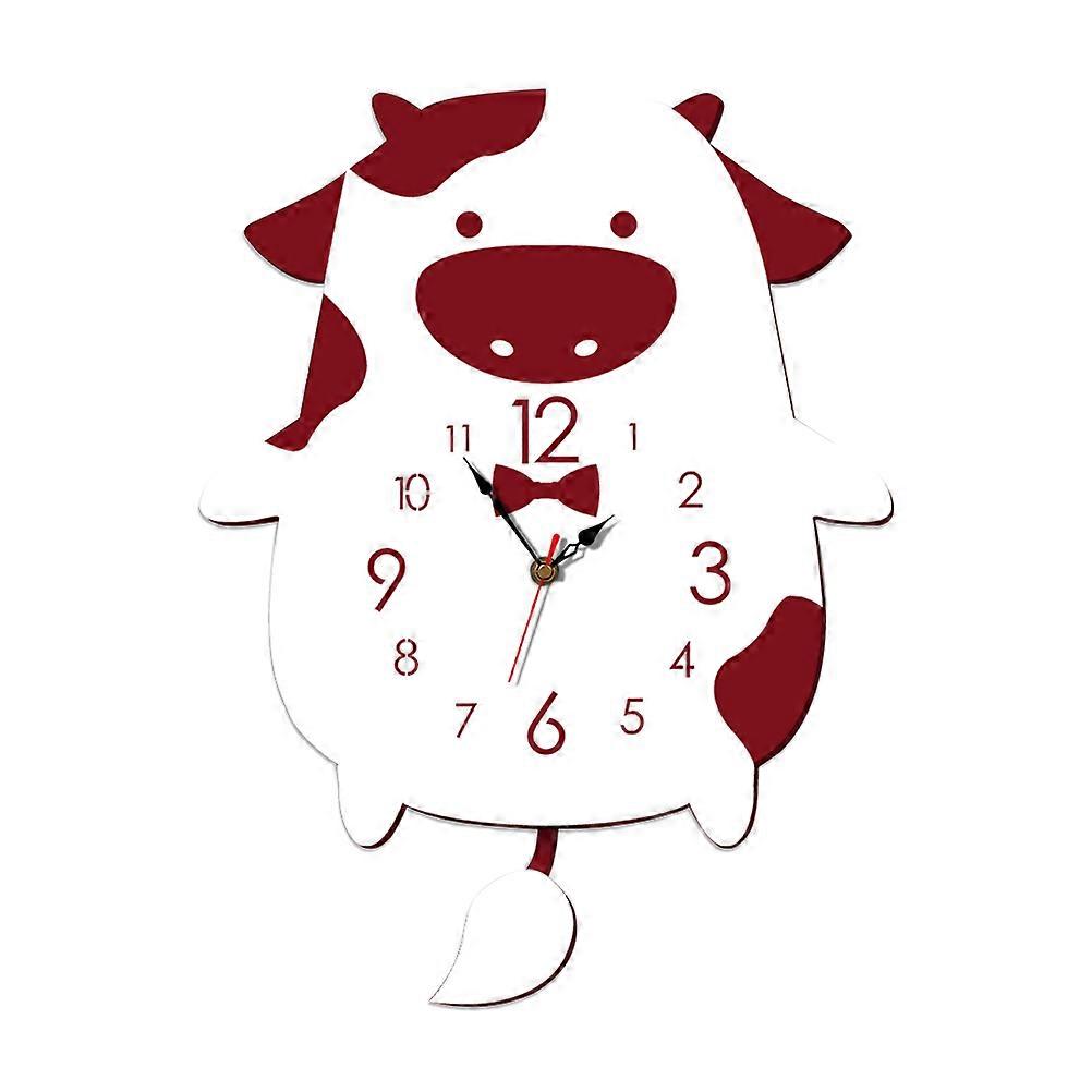Wall Clock Non Ticking Silent Non-Ticking Kids Clocks For Bedrooms Red 1Set Bamboo Material Sweeping Movement