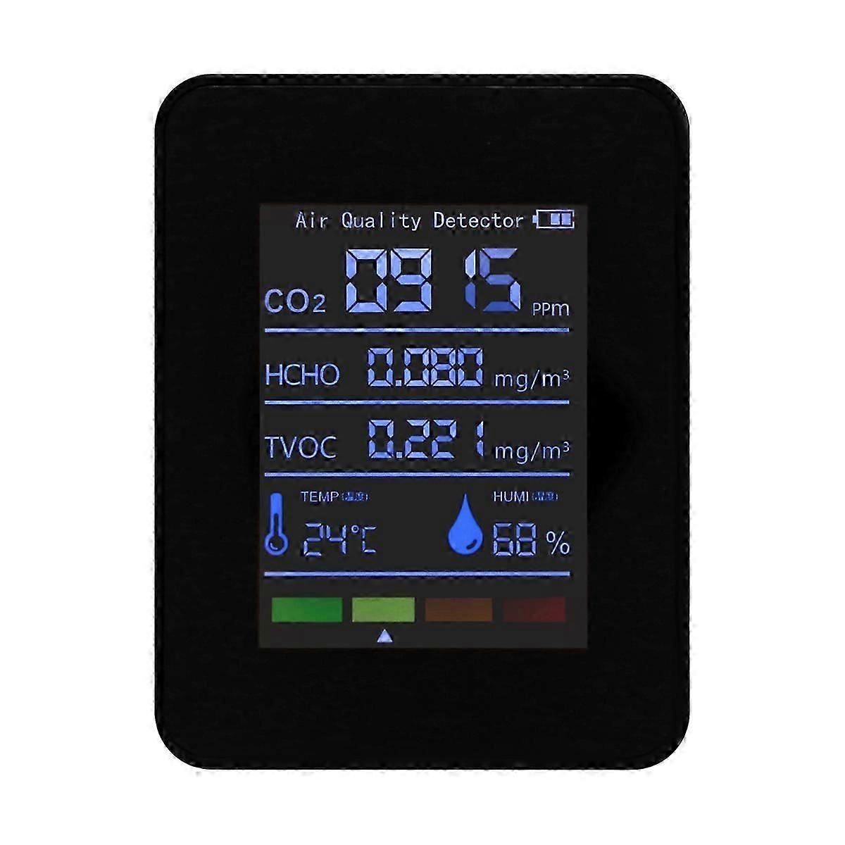 5 in 1 Air Quality Monitor TVOC HCHO Temperature Humidity CO2 Meter, USB Rechargeable CO2 Detector B