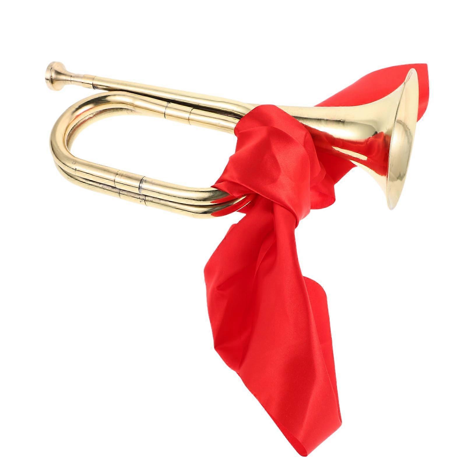 1 set of brass student trumpet and bugle for music bands, orchestral horn trumpet, portable wind brass instrument, golden mouthpiece fabric part.