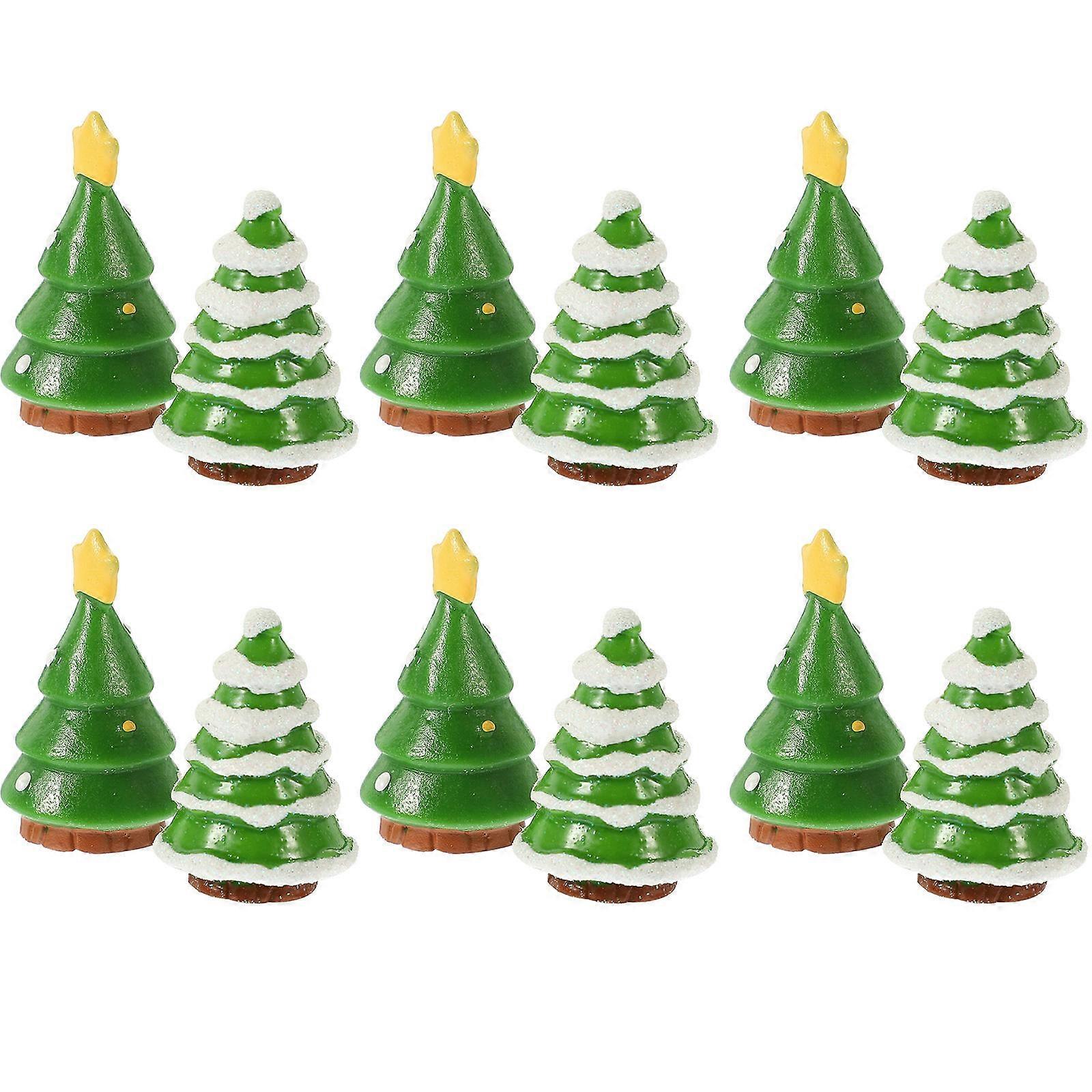 Artificial Xmas Tree Mini Christmas Tree for Decoration Use 12Pcs Resin Set