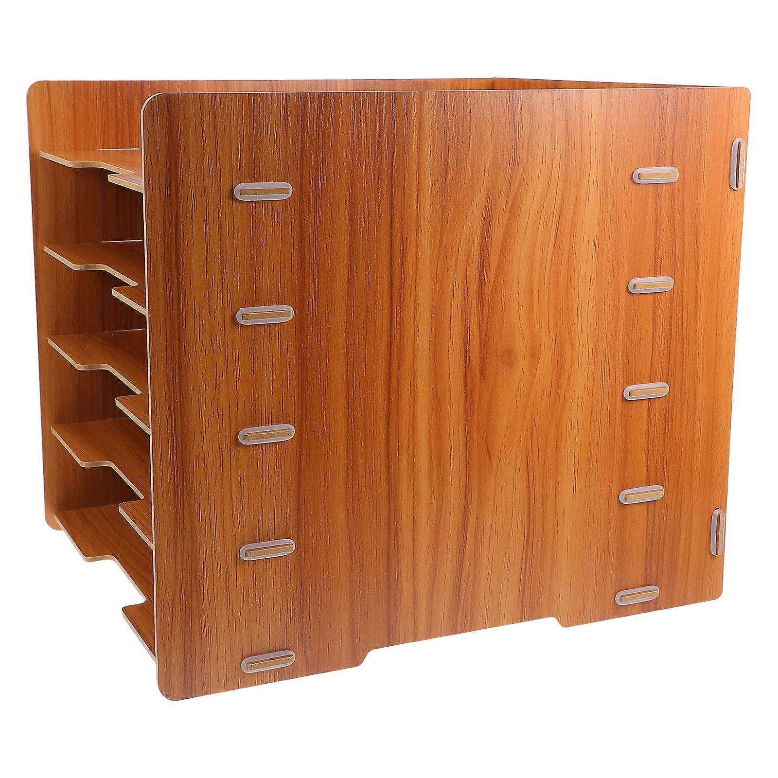 File Stand Wooden Multi-Layer Storage Document Organization Office Desk Sorter Walnut Wood Grain 1Pack