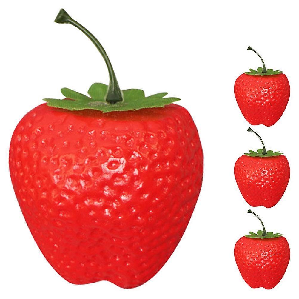 Realistic Artificial Strawberries for Decoration Made of Plastic Red Color Lightweight and 4 Pieces