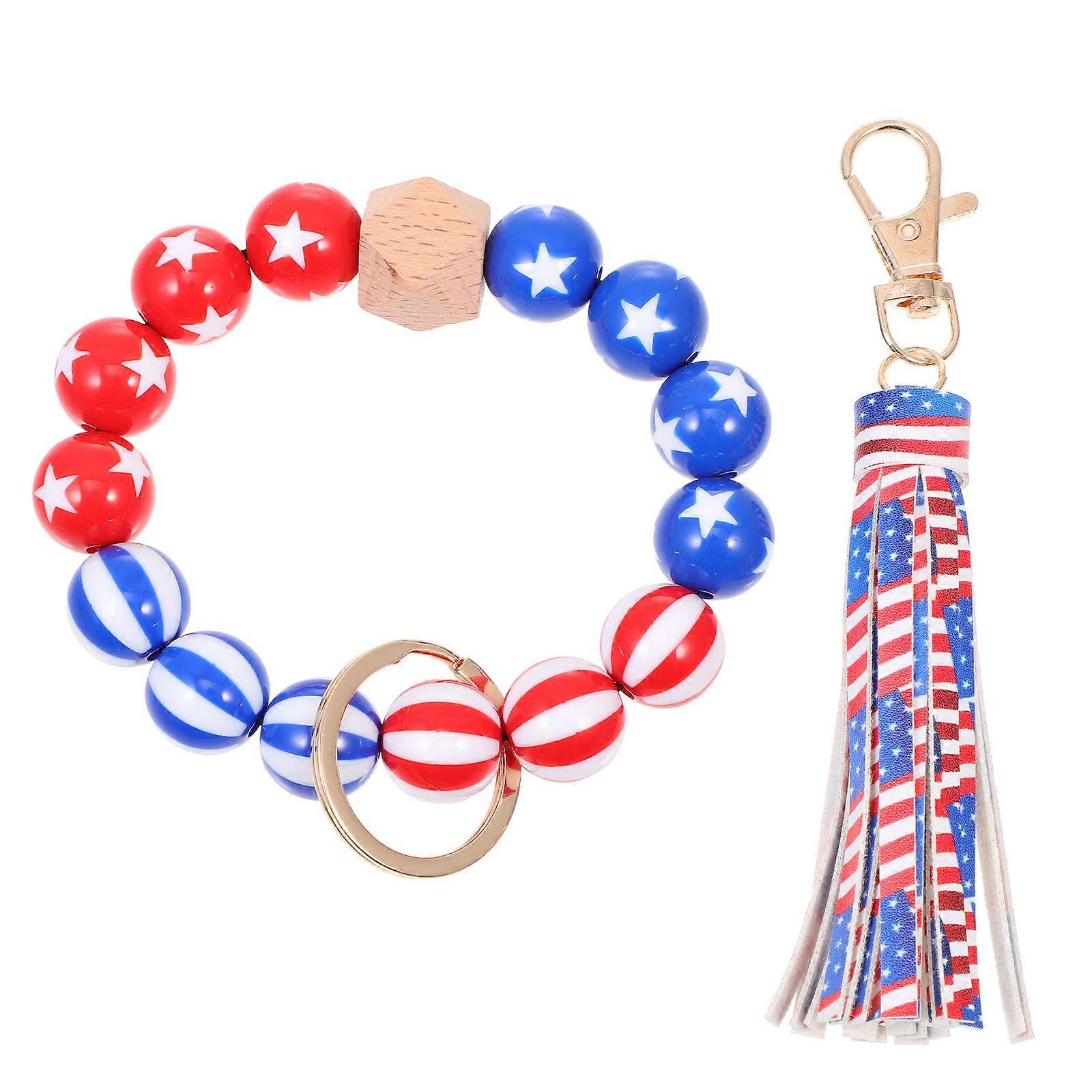 Wooden Beads Key Ring Bracelet for Decor Independence Day Gift
