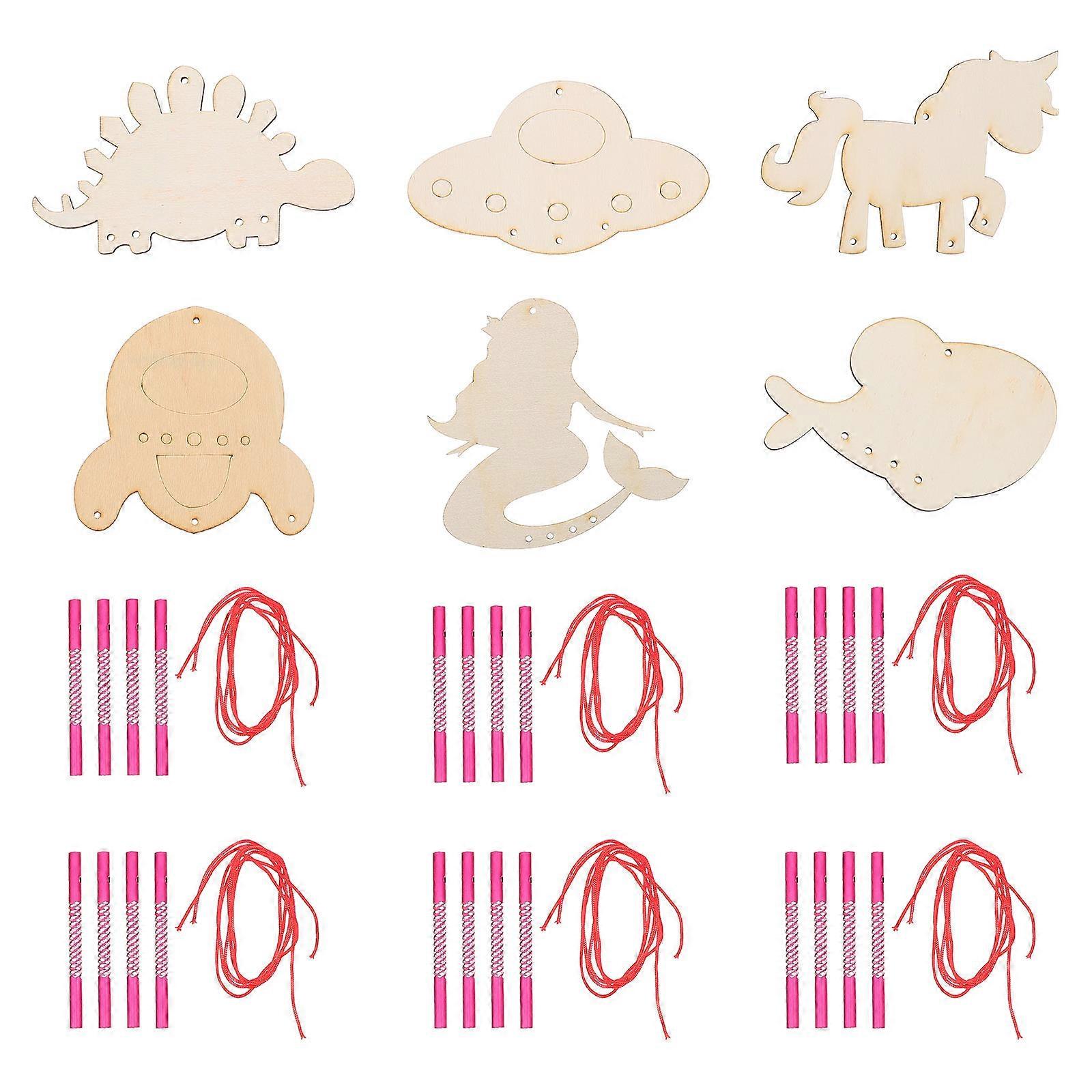 DIY Wood Doodle Wind Bell for Kids Beige Synthetic Material Creative Painting Fun Size 6 Sets