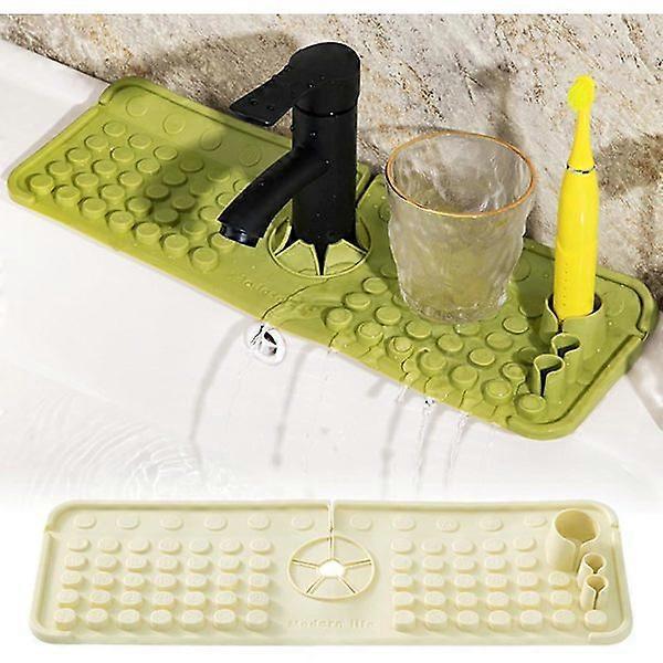Sink Splash Guard with Toothbrush Holder, Silicone Sink Draining Mat Behind Faucet, Suitable for Kitchen Bathroom Protection