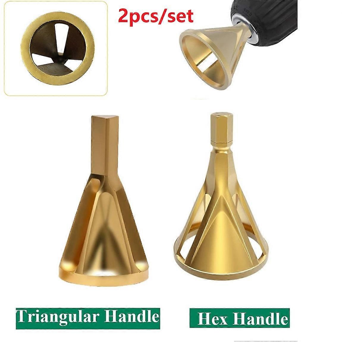 2Pcs/Set Triangle/Hexagonal Deburring Handle External Chamfer Tool Gold Chamfer Remove Burr Tool For Stainless Steel