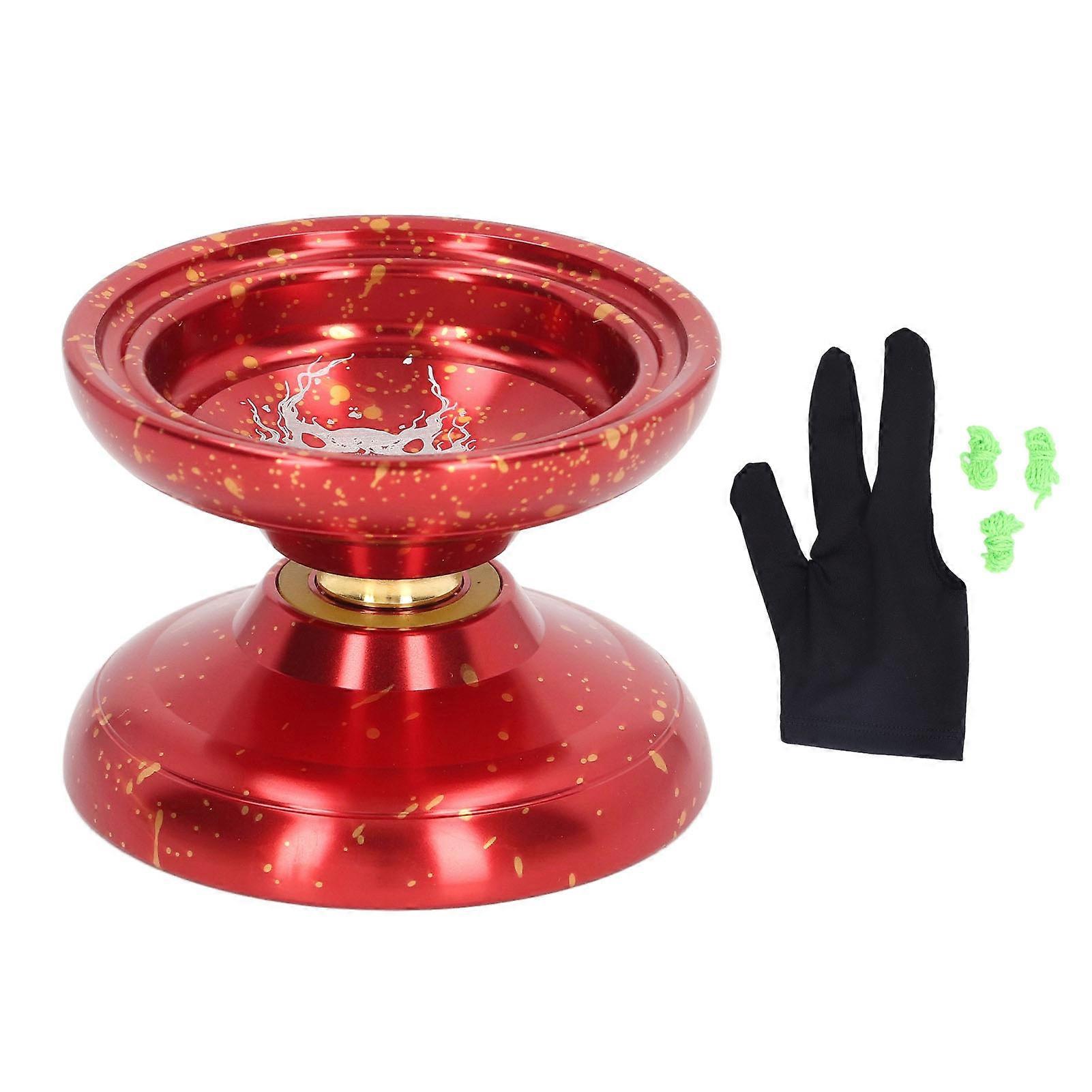 Yoyo Ball Unresponsive Aluminum Alloy Stability Advanced Yoyo with 3pcs Strings Glove Red
