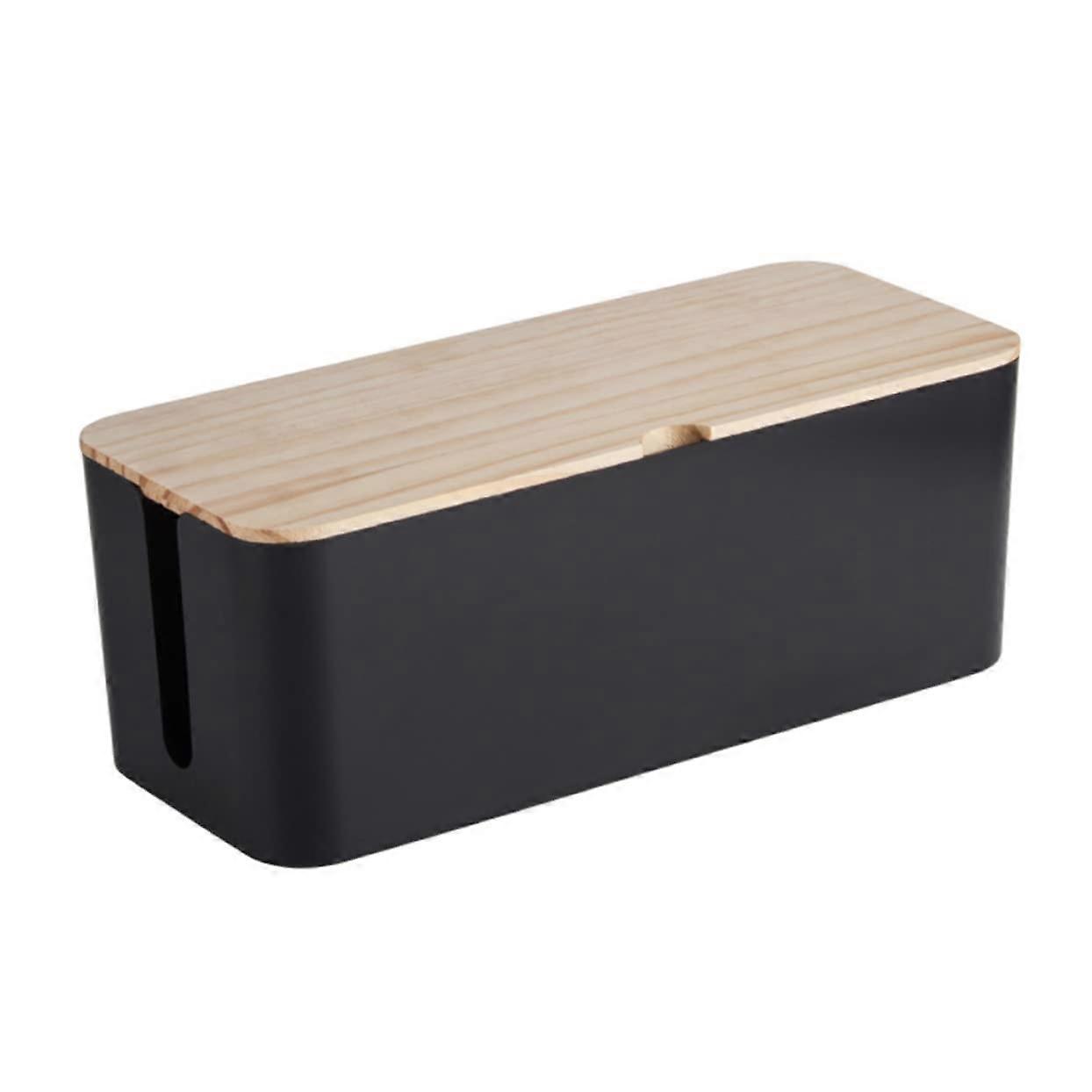 Cable Management Box Wood Lid, Anthracite, Medium, For Home And Office, Hide Chargers And Cables, Stable Space-Saving