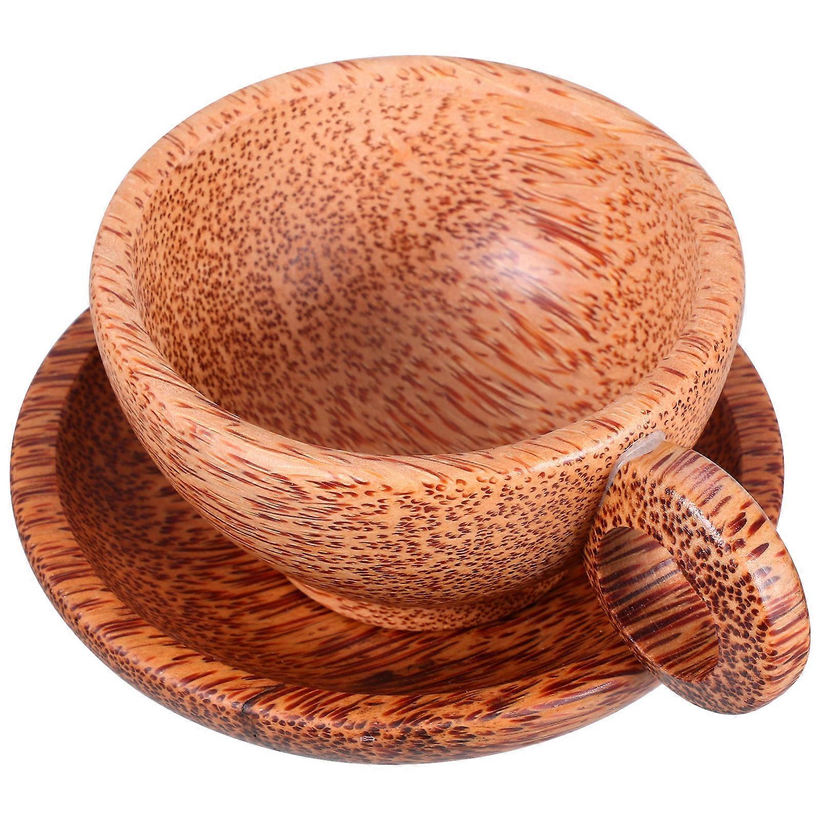 Rustic Wood Coaster Set with Brown Teacup and Saucer for Home Use Vintage Design 3.5 Inches Diameter