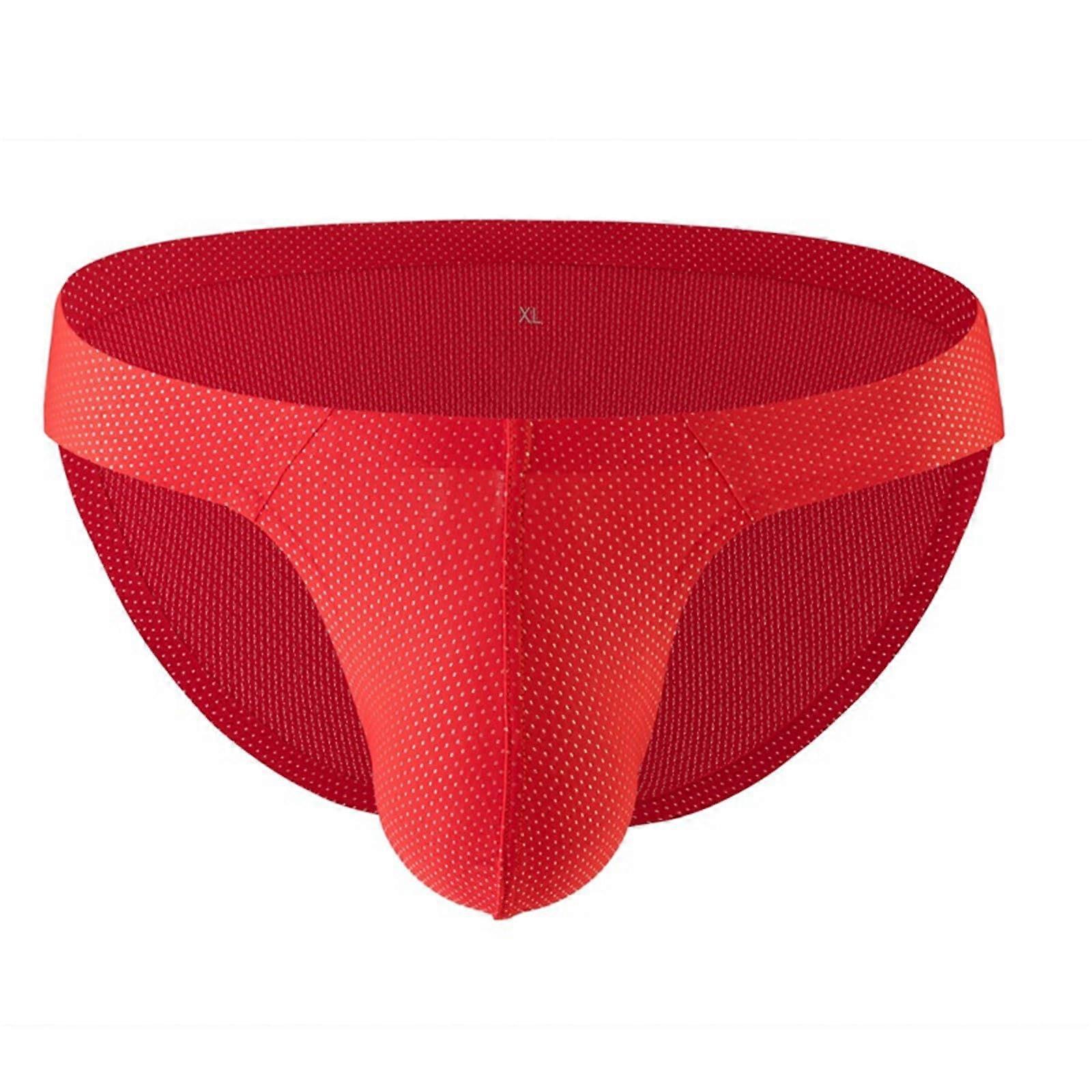 Seamless Thong Underwear For Men Ice Silk Material Breathable Stretch Red XL Transparent String