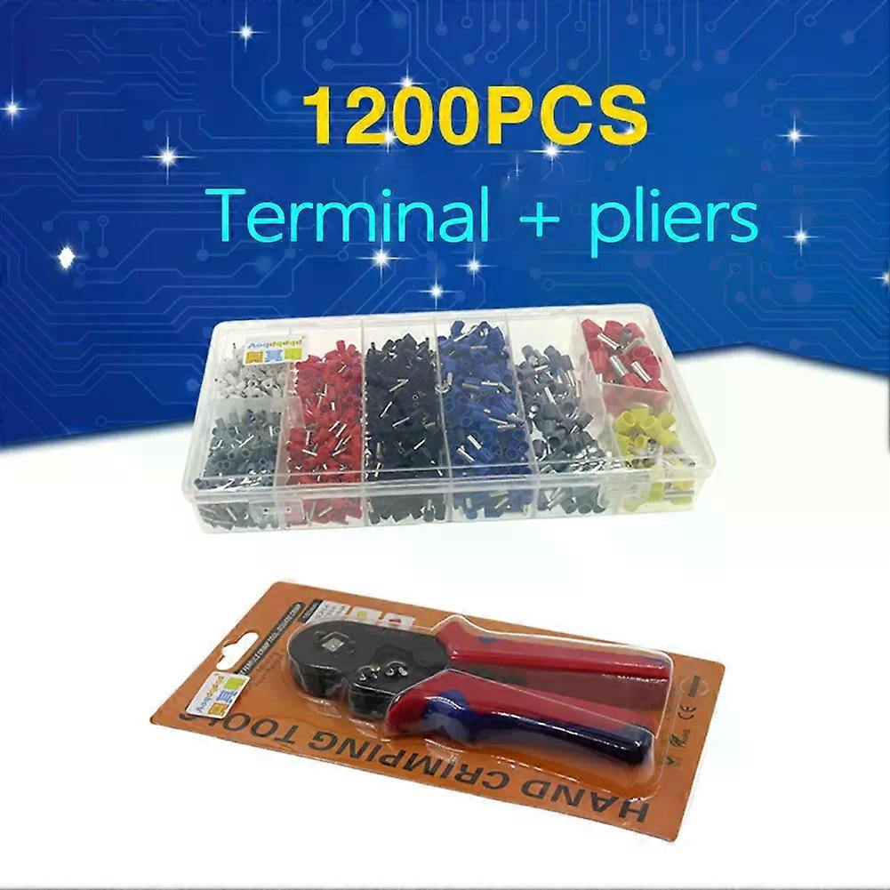 Pipe Terminal Crimping Tool Pliers Crimping Tool Kit + 1200 Pcs Ferrule Ferrule End Kit Mini Wire Ferrule Wire End Kit