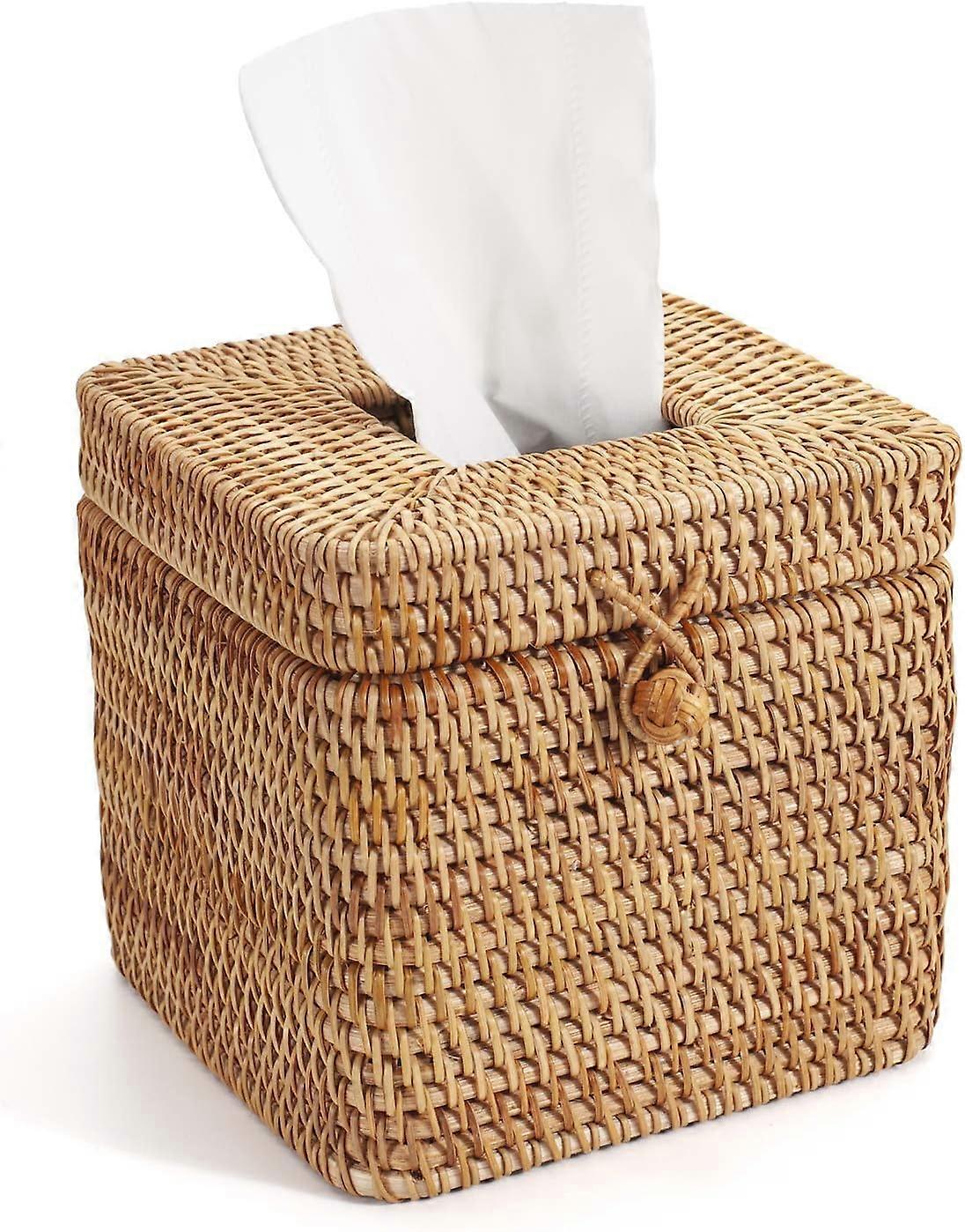 Rattan Square Tissue Box Cover, Decorative Woven Facial Tissue Holder