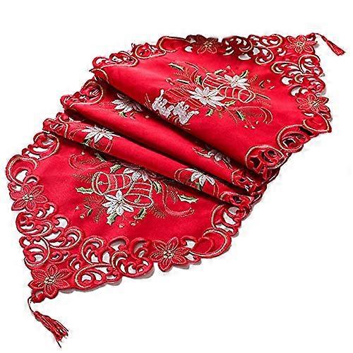 Embroidered Christmas Flower Table Topper For Dining Table Flower Motif Xmas Table Decoration