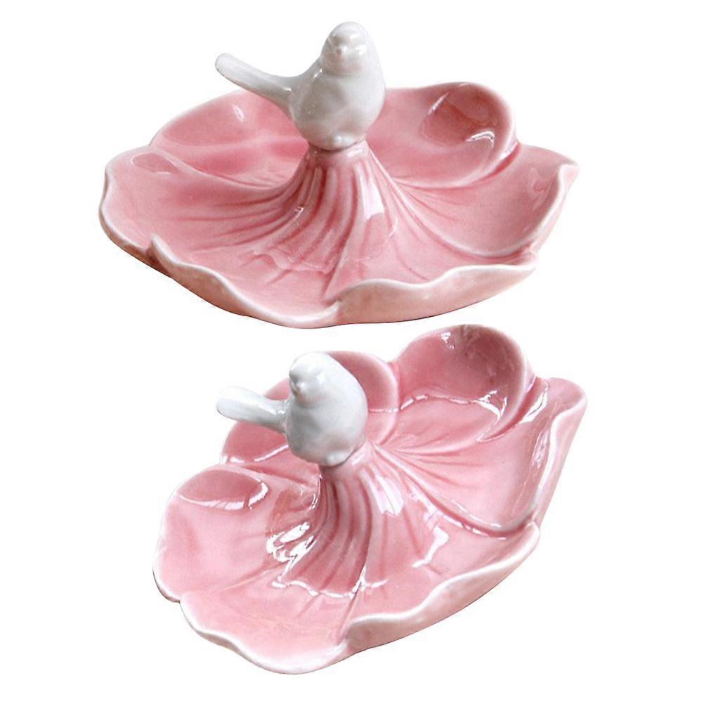 Trinket Tray Dish 2Pcs Pink Ceramic Use Holder Petal Shaped Design Perfect For Decor And Functional Storage
