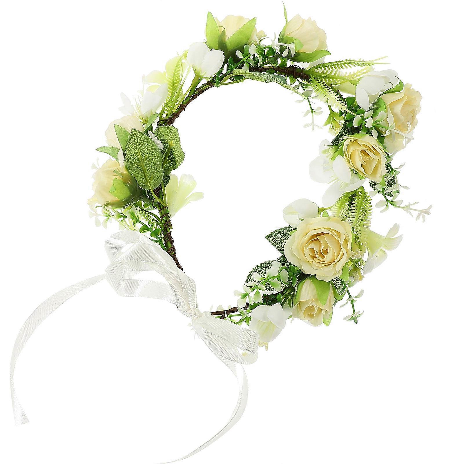 Floral Headdress Flower Crown For Festivals 4x21x23cm White Comfortable For Long Hours 1Set