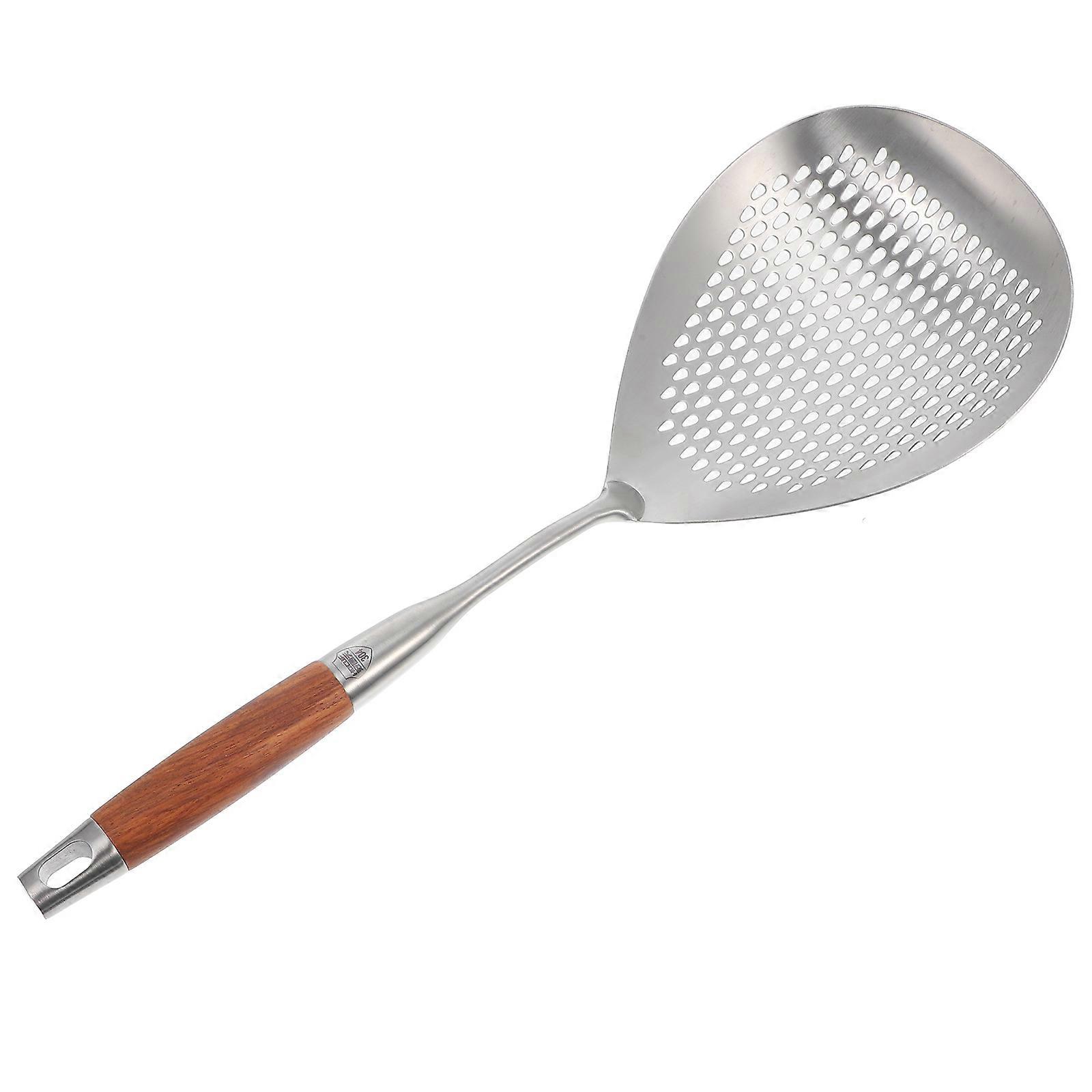 Stainless Steel Colander Spoon with Wooden Handle for Kitchen Ideal for Straining and Scooping Food