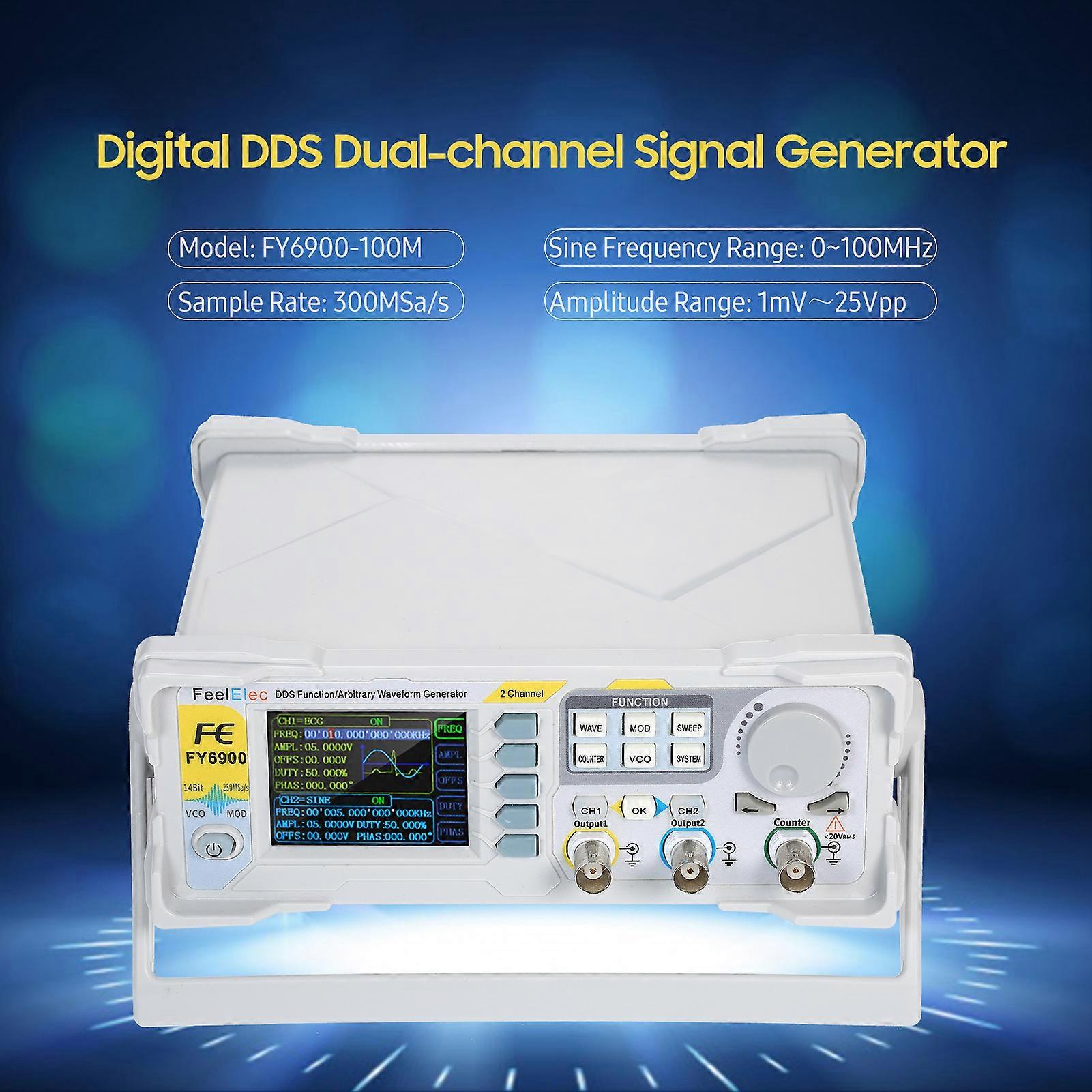 100MHz Function Signal Generator High Precision Digital DDS Dual-channel Function Signal/Arbitrary Waveform Generator Pulse Signal Source 300MSa/s Fr
