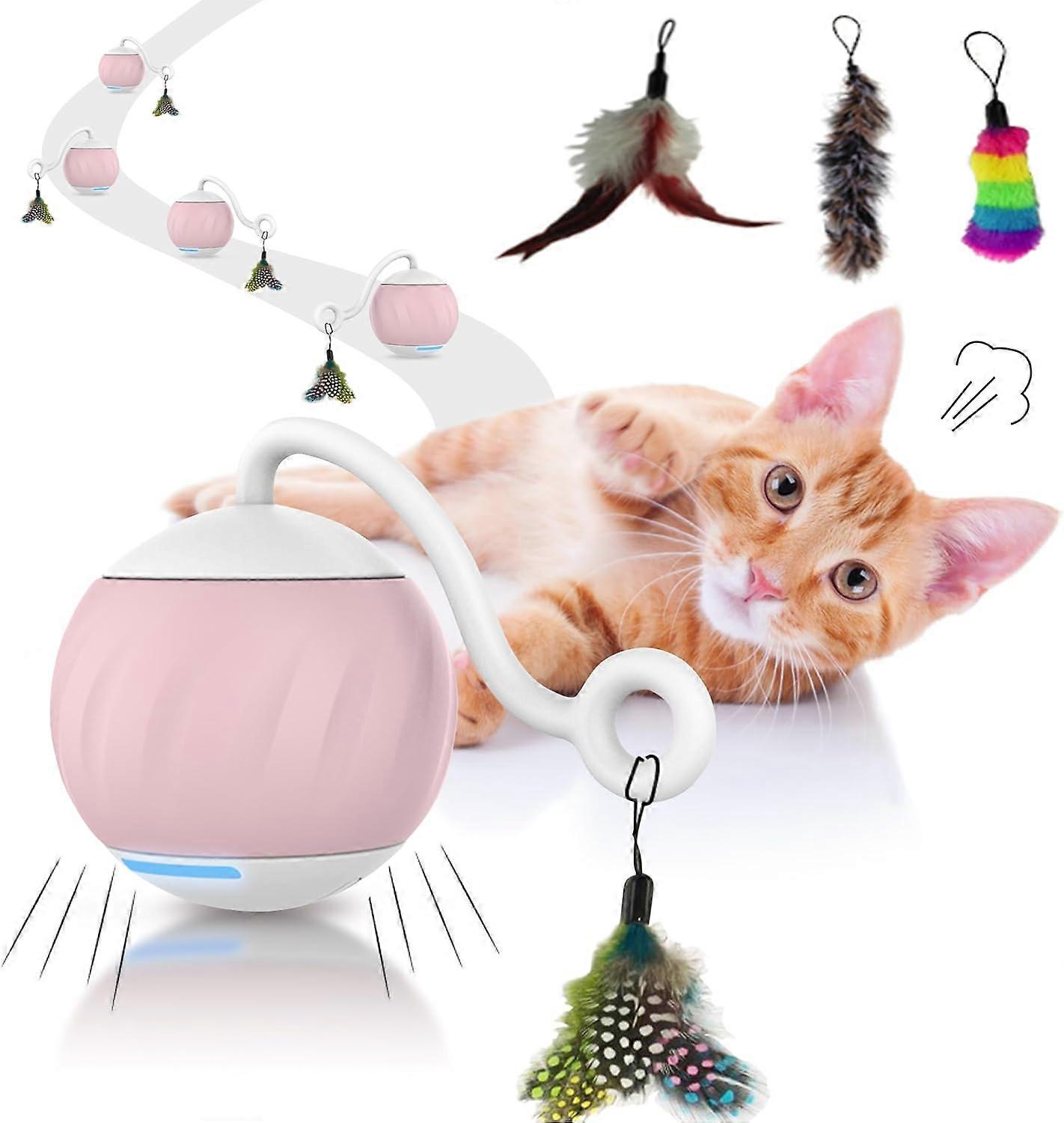 Automatic Rolling Cat Ball Toy, Rechargeable with Tail Feather Attachment