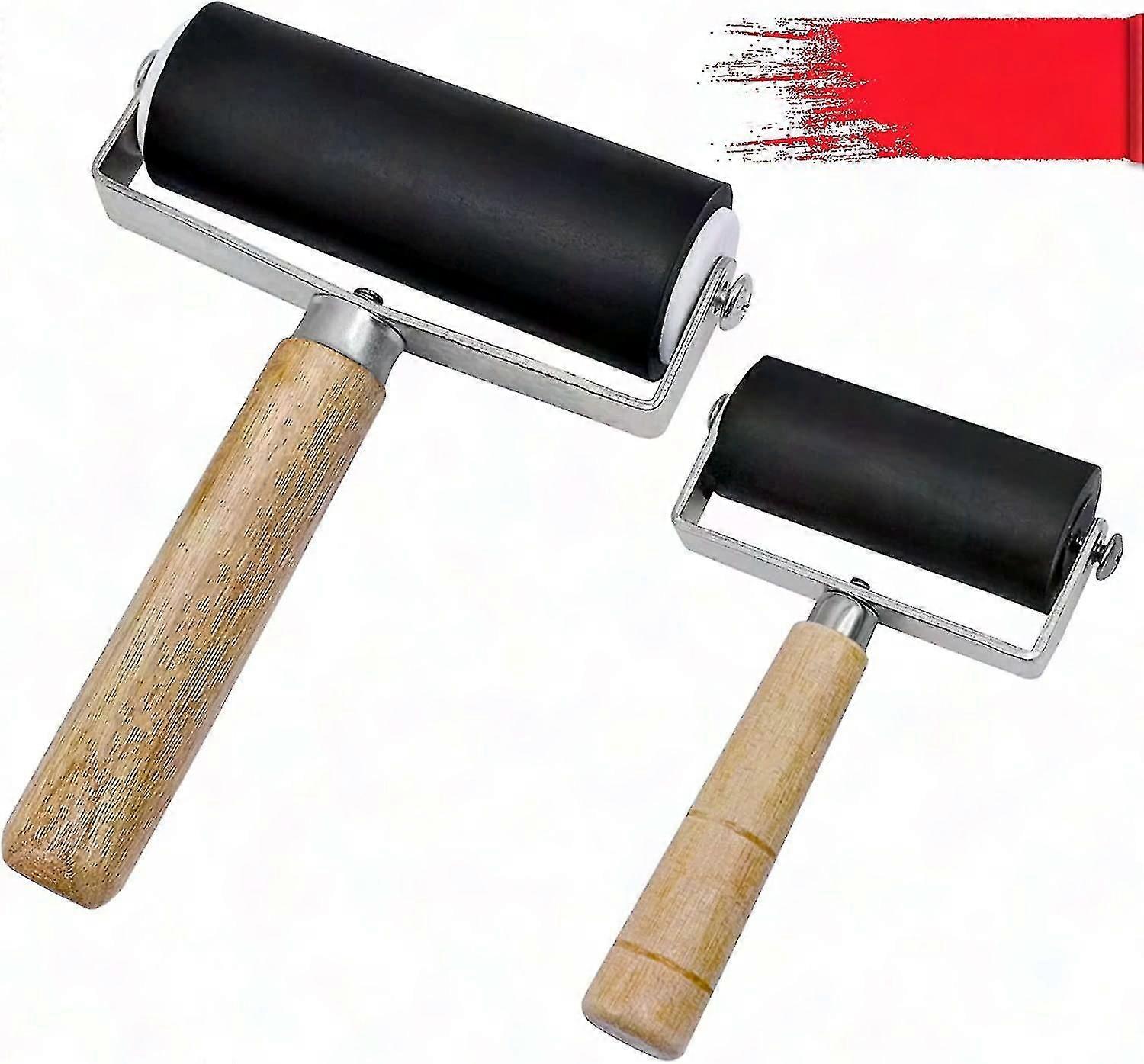 Rubber Roller for Printmaking, Painting & Crafting - 10cm (4") & 6cm (2.4") Hand Roller Tools - 2 Pack