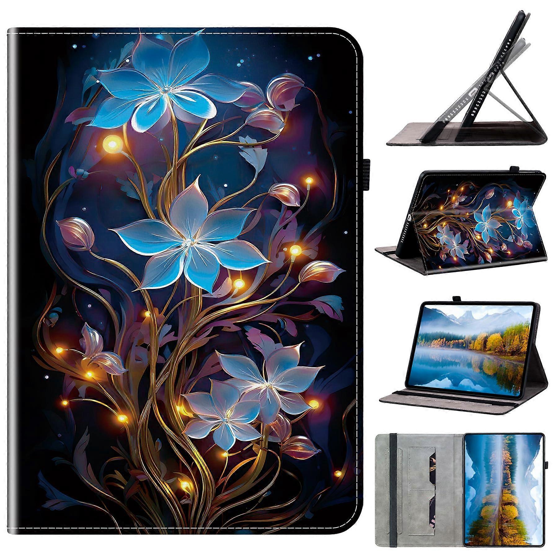 Honor Pad X8a Case 11.0-Inch PU Leather Flip Cover With Lantern Flower Pattern, Card Slots & Stand, Multifunctional Case 03