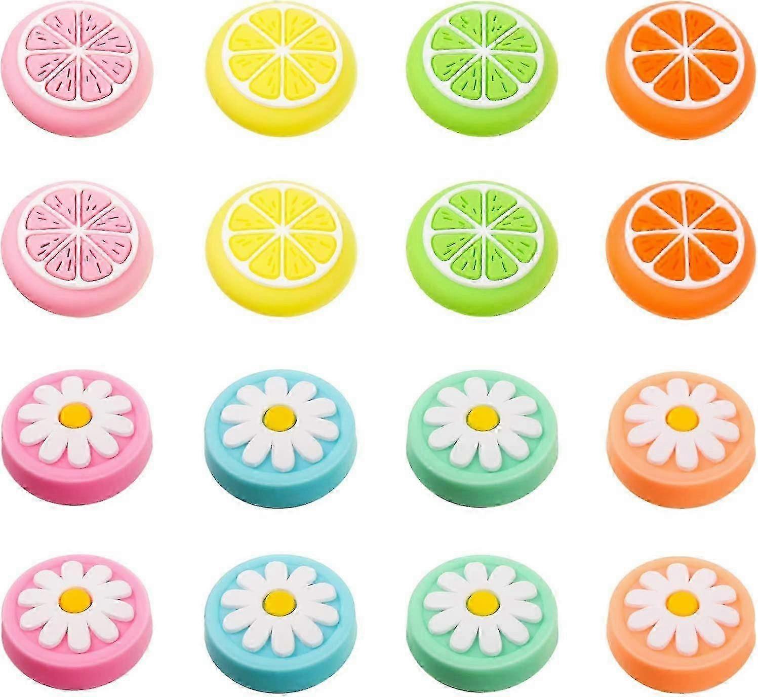 16pcs Replacement Cute Fruit Lemon And Floral Design Thumb Grip Cover Analog Stick Cover Joystick